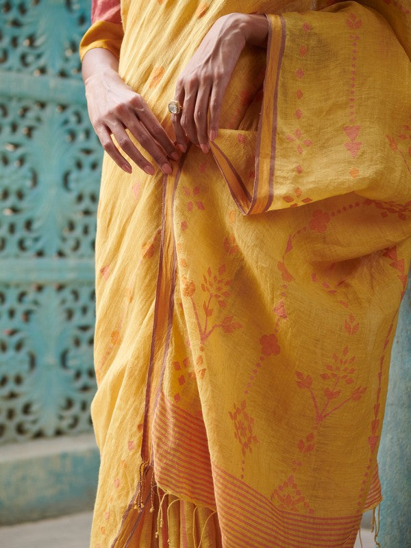 ALKA'  Jamdani Linen Handloom Sari