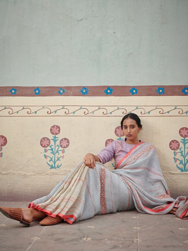 RAJYASHREE'  Jamdani Linen Handloom Sari