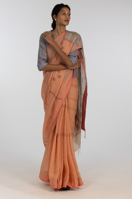 ARCHANA'  Jamdani Linen Handloom Sari unstitched blouse