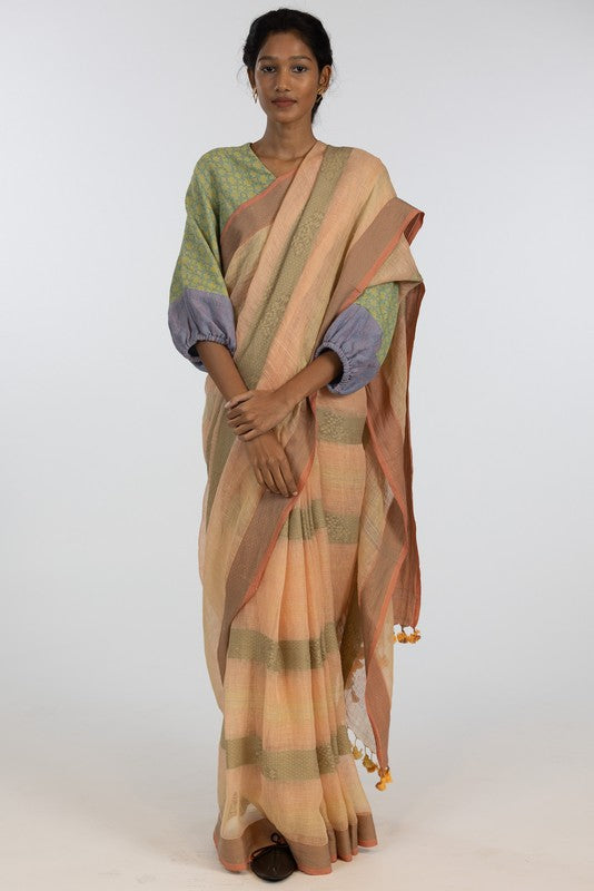 JAYA'  Linen Handloom Sari  unstitched blouse