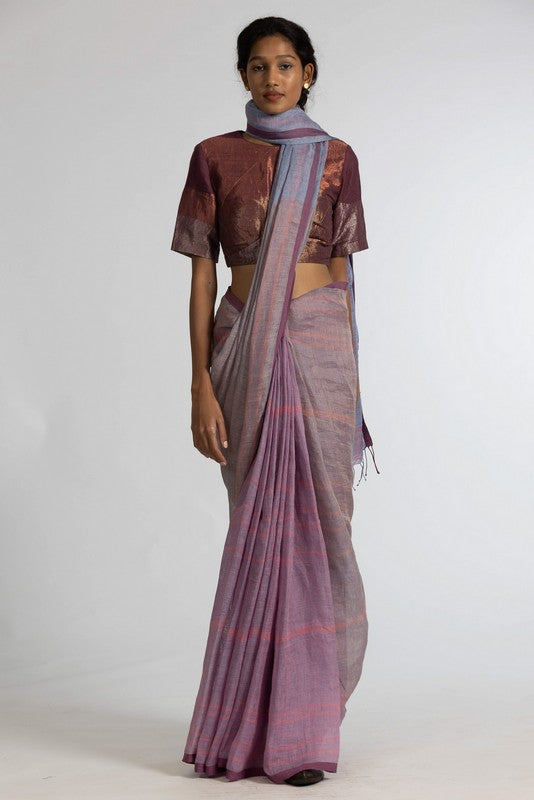 RAJEE'  Jamdani Linen Handloom Sari  unstitched blouse