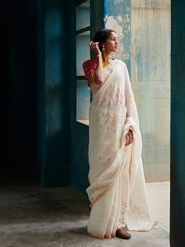 SUMAN'  Jamdani Linen Handloom Sari