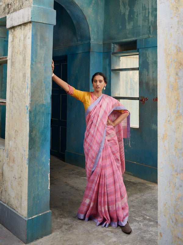 SUDHA'  Jamdani Linen Handloom Sari