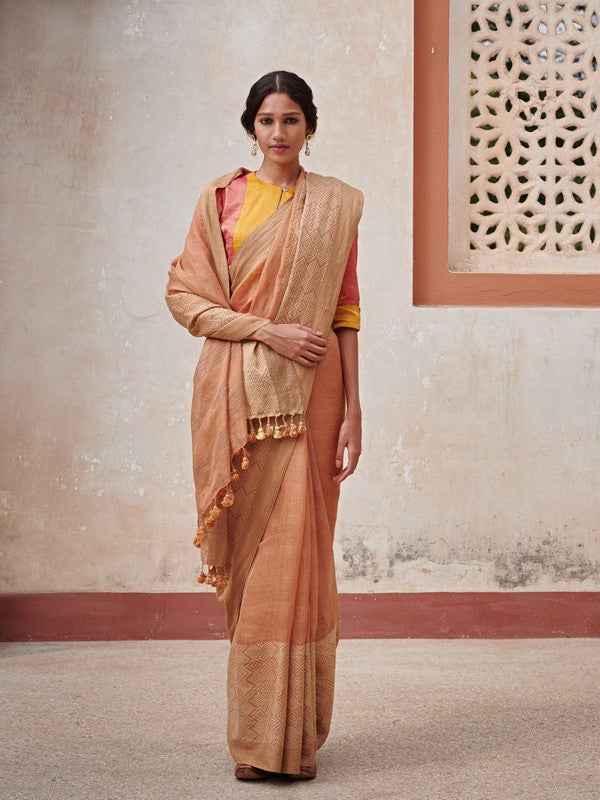 ANU'  Linen Handloom Sari  unstitched blouse