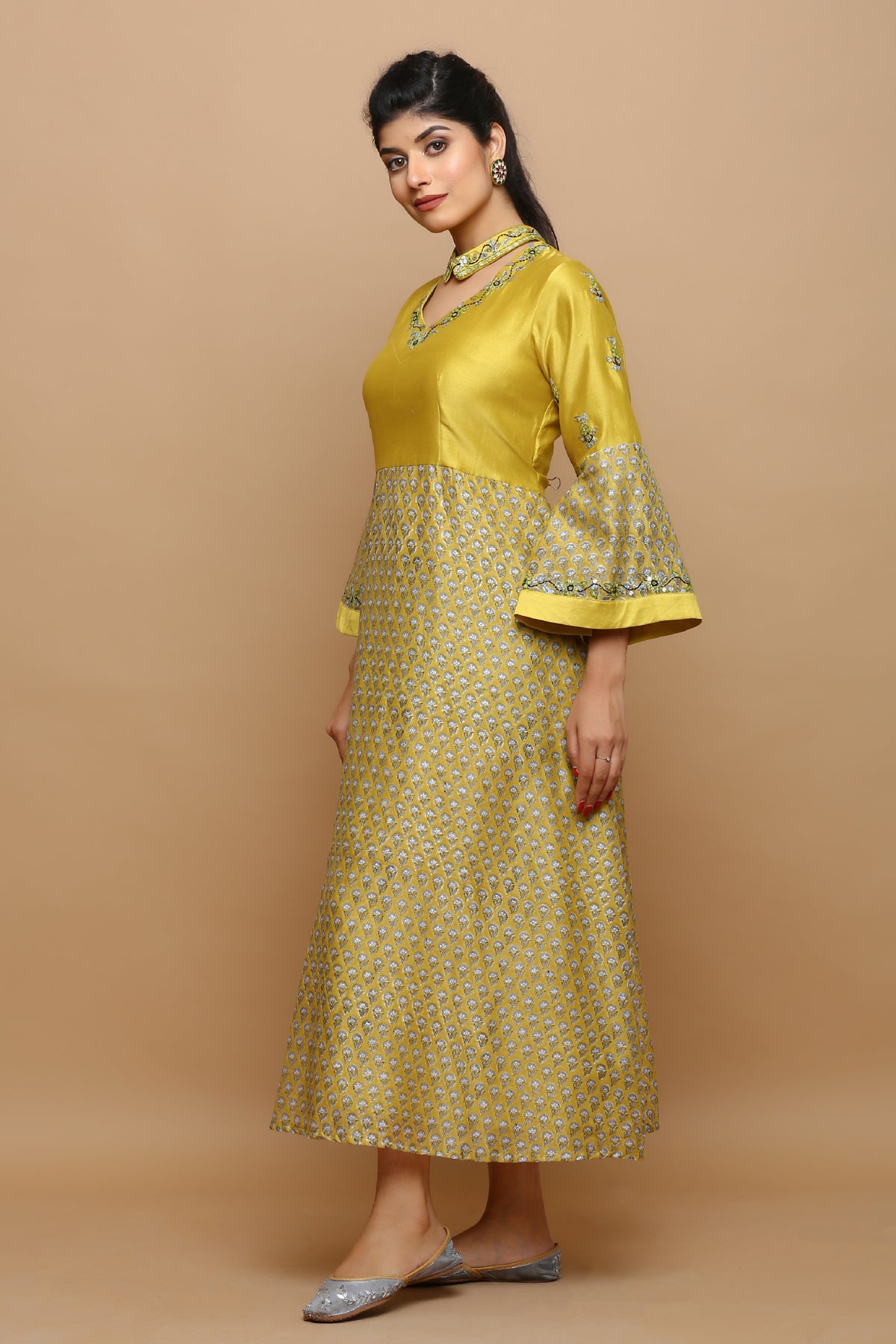 Mustard block printed dress