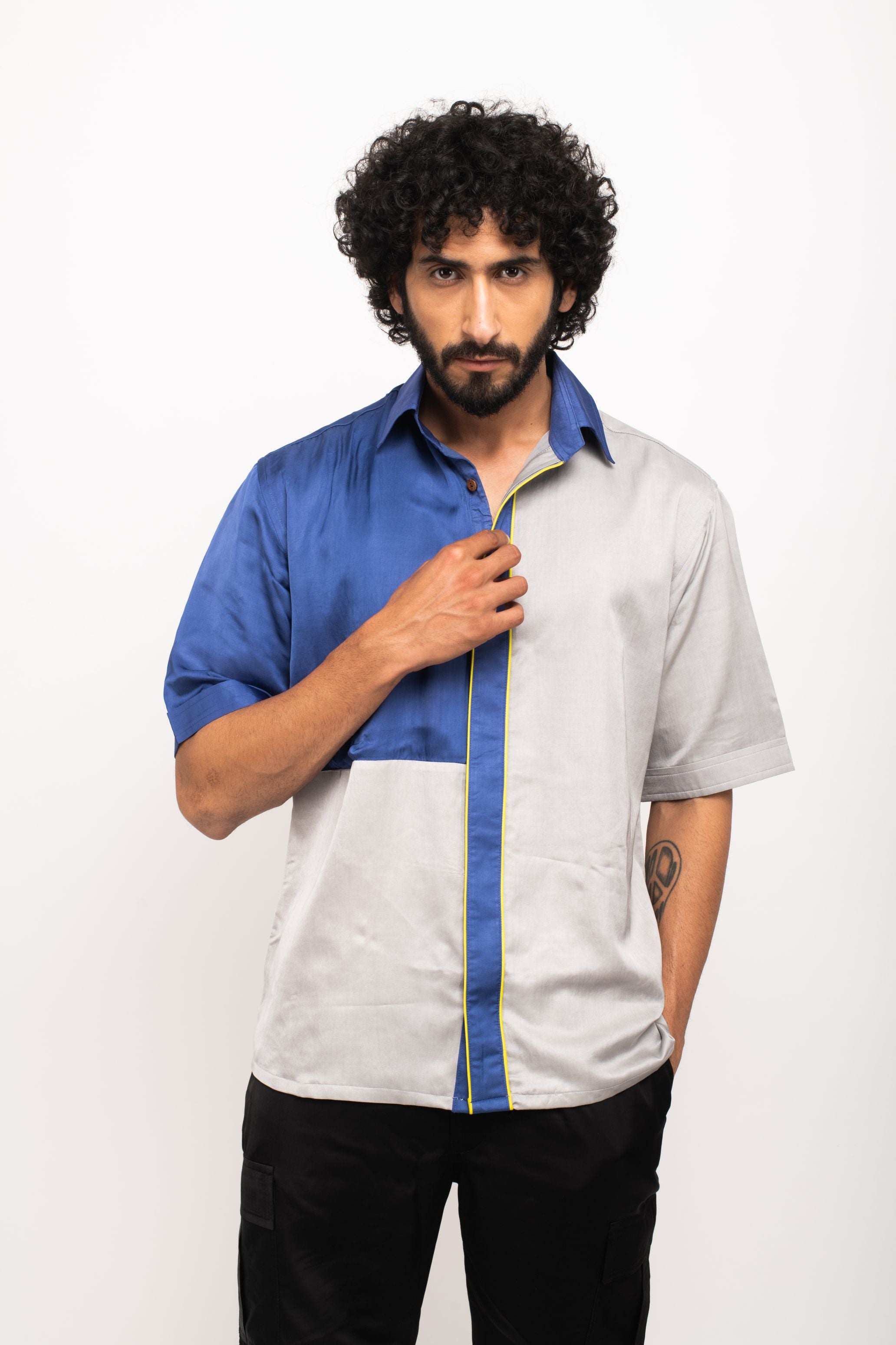 Grey-Blue Colorblocked Shirt