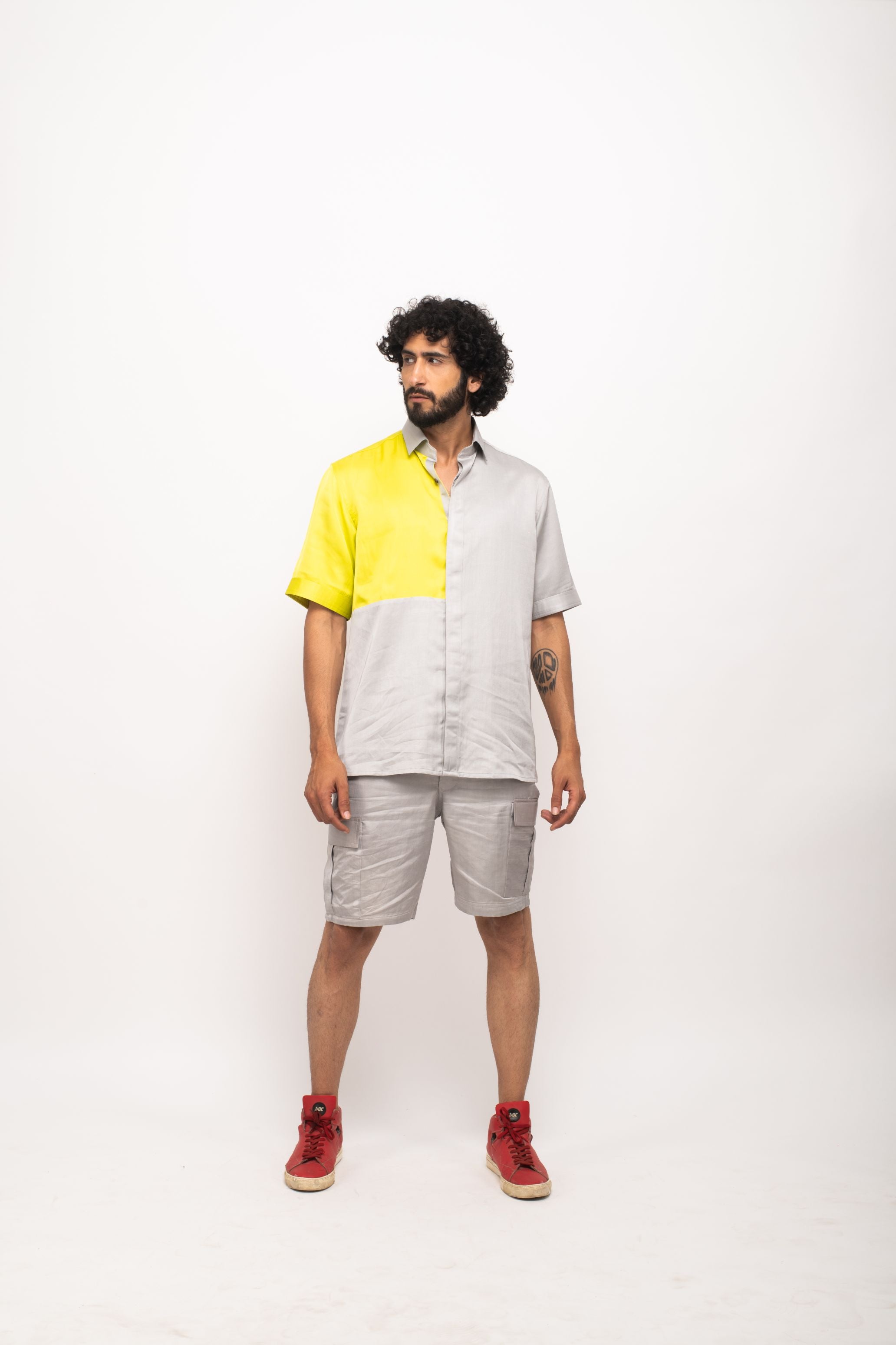 Grey-Neon colorblocked shirt