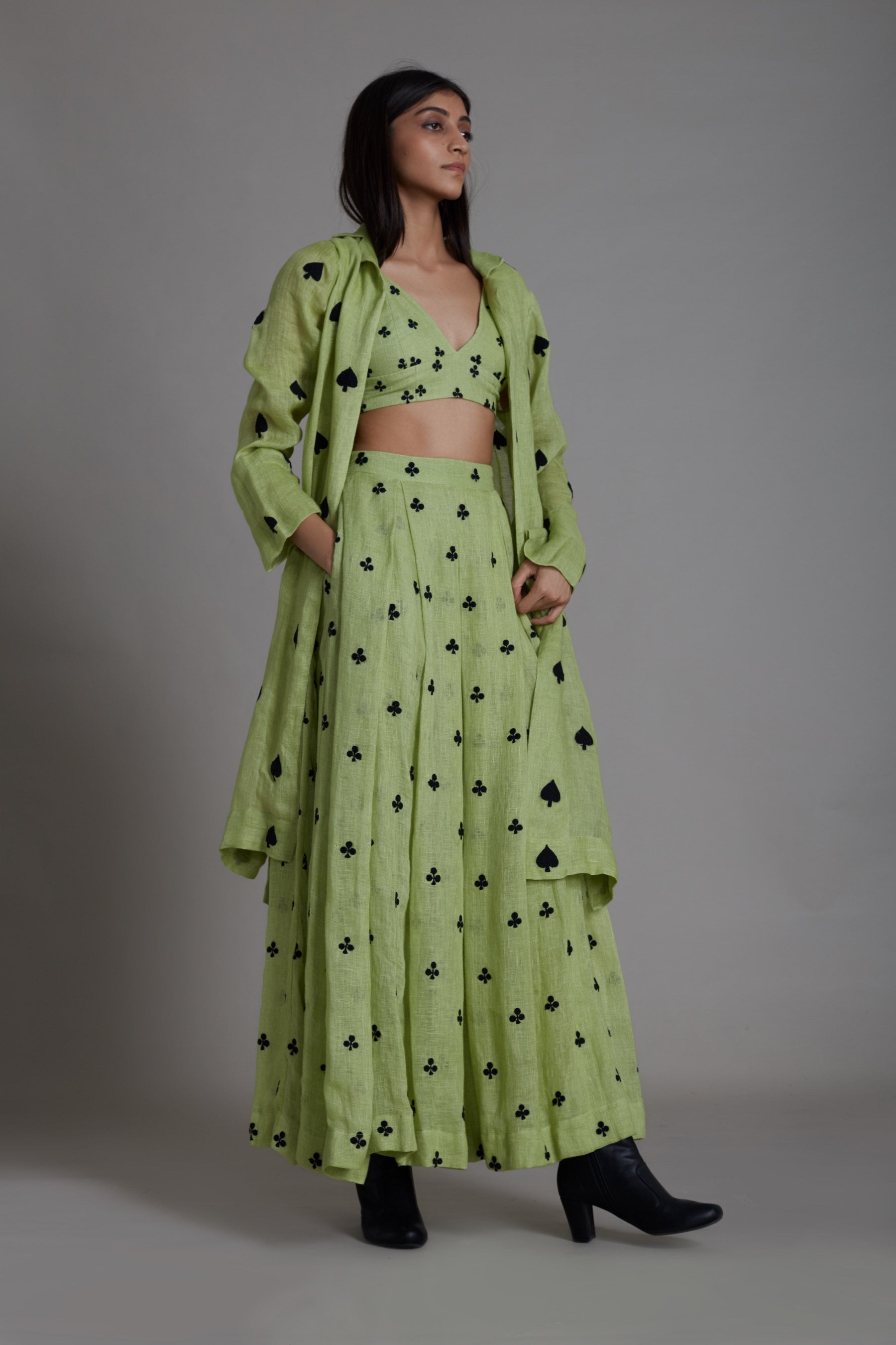 Mati Club Cover Lehenga Set-Green (3 PCS)