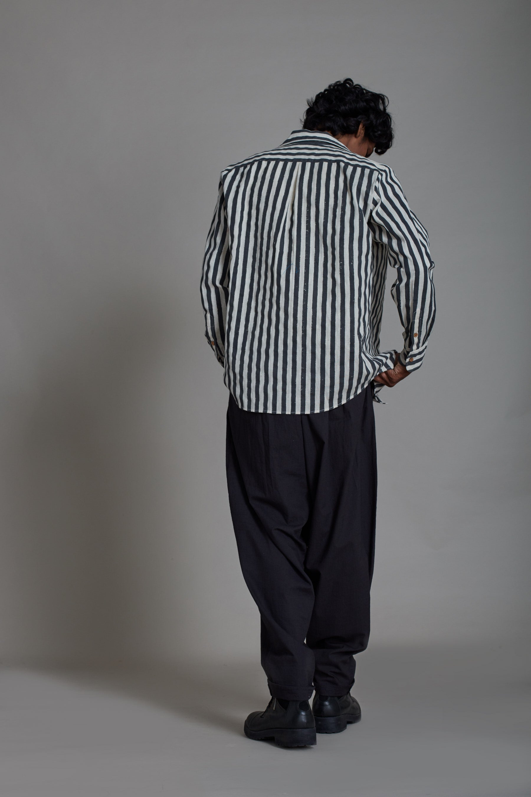 Men's Striped Shirt-Black