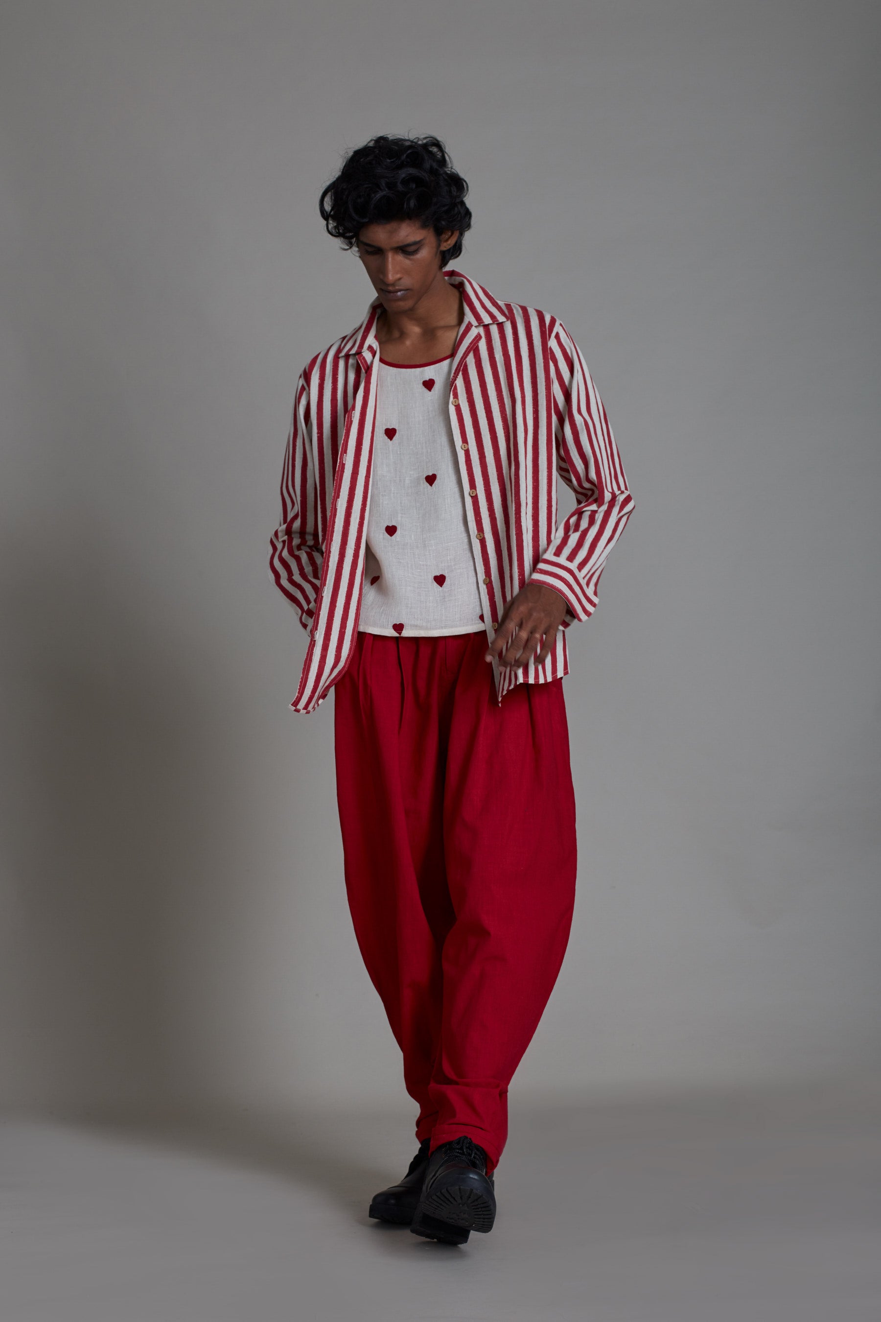 Men's Striped Shirt-Red