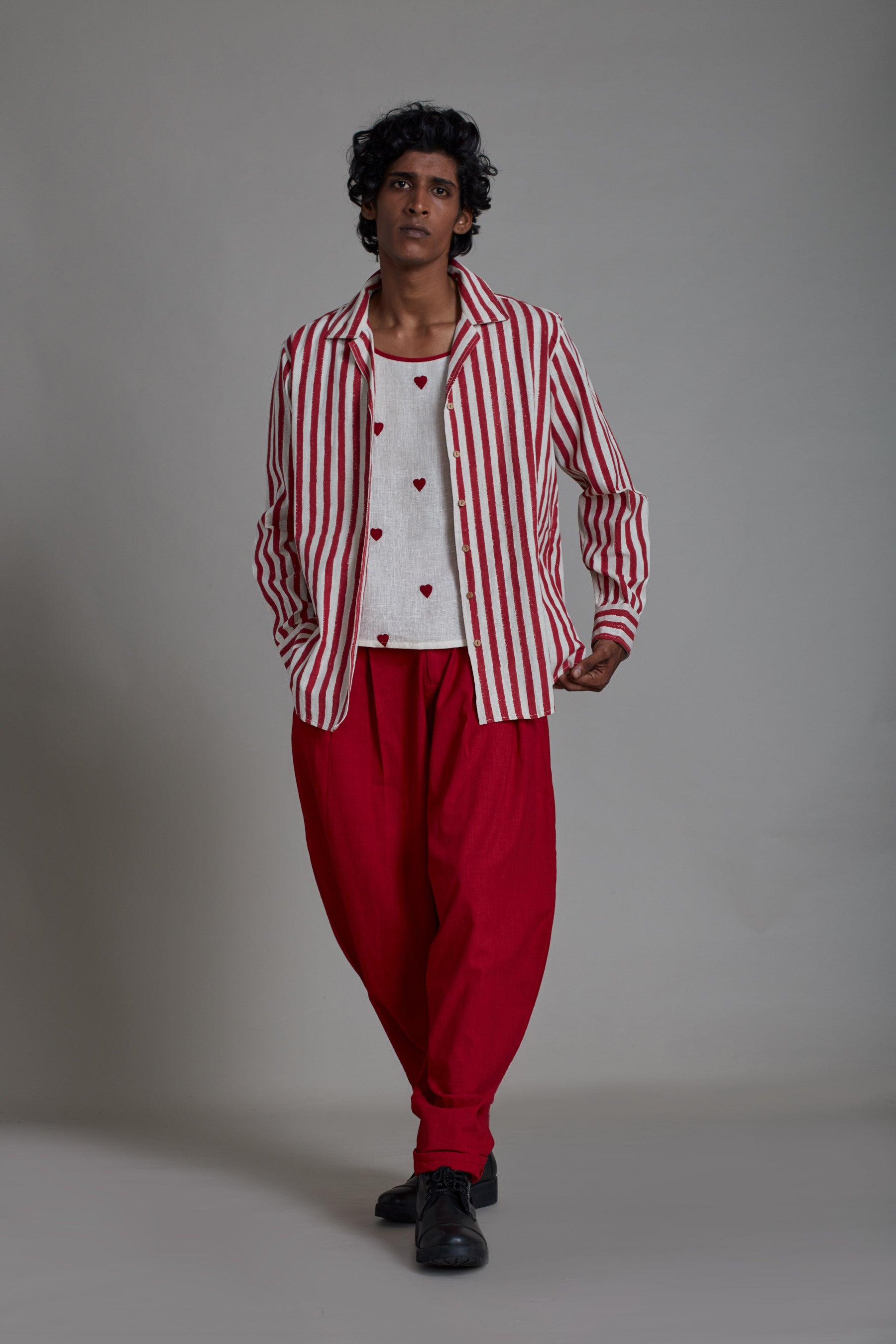 Men's Striped Shirt-Red