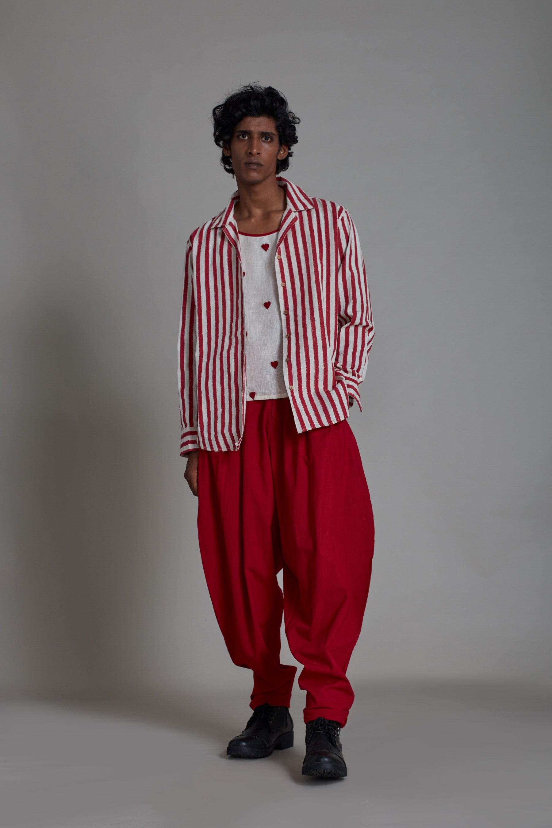 Men's Striped Shirt-Red