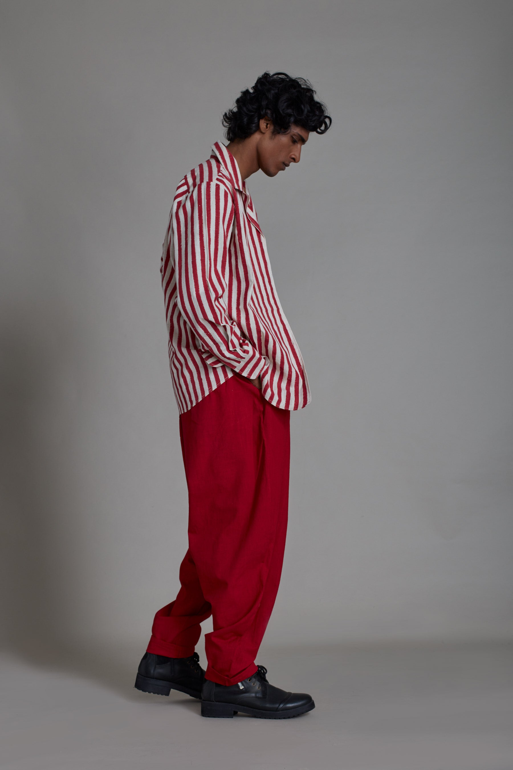 Men's Striped Shirt-Red