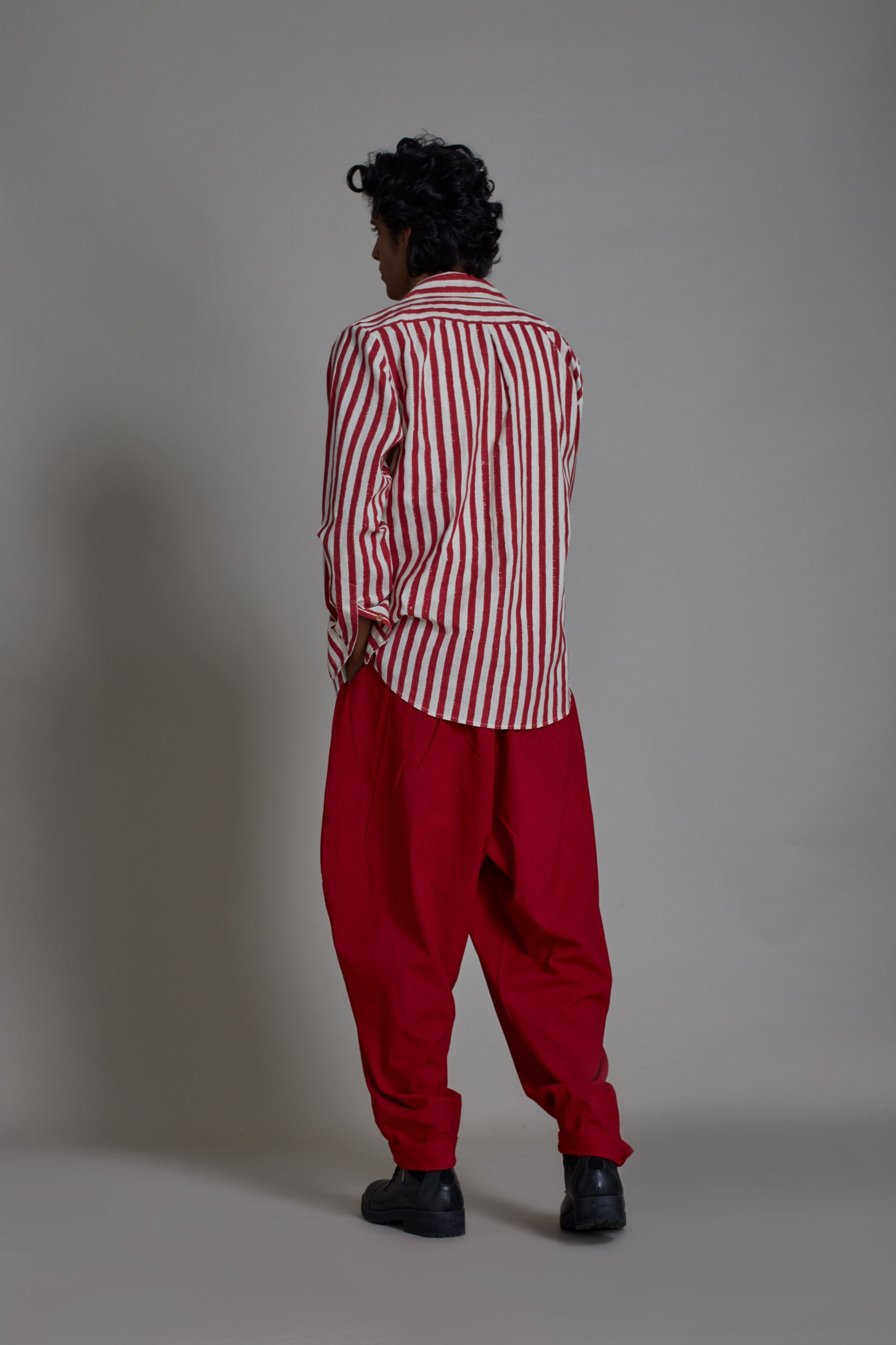 Men's Striped Shirt-Red