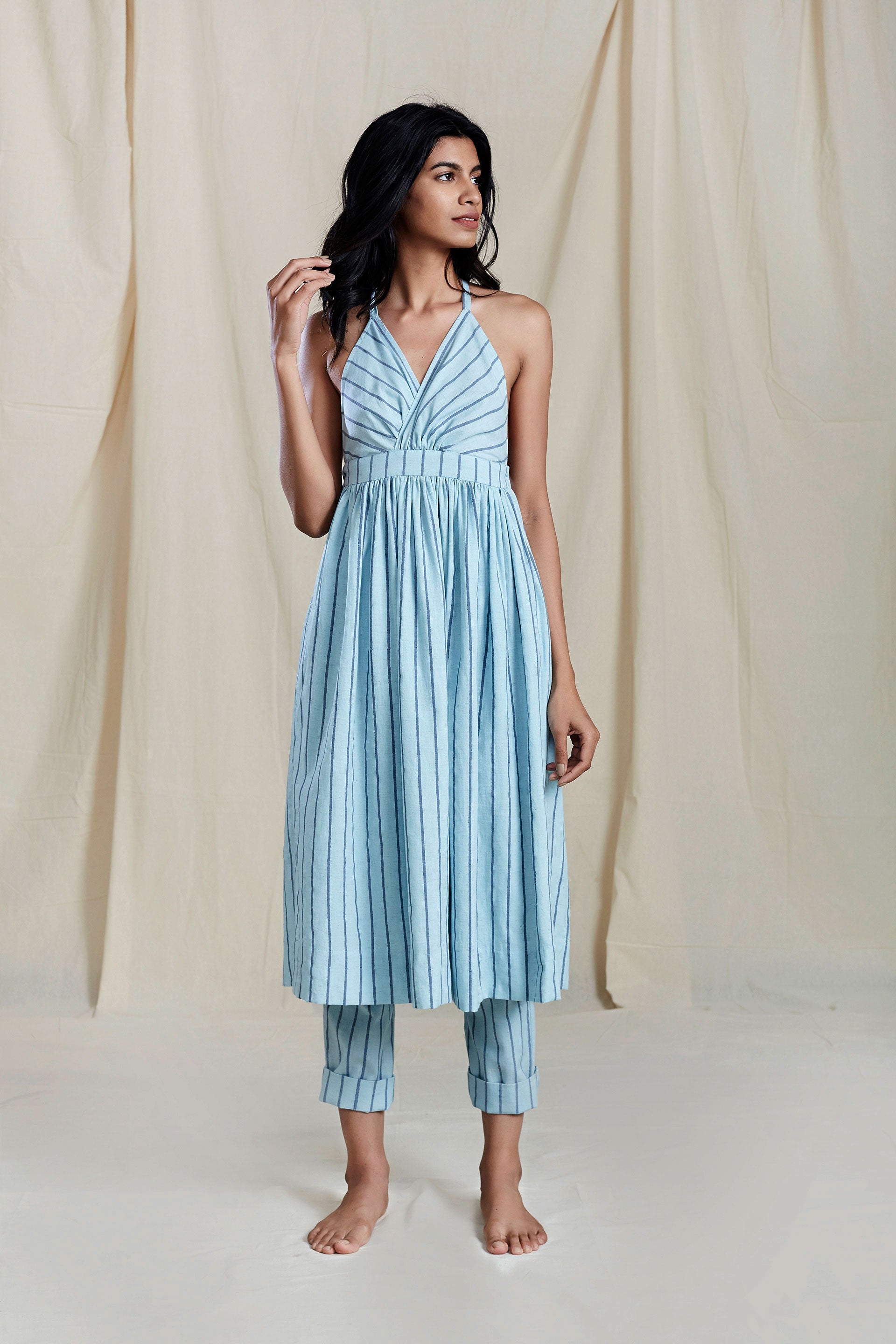 BLUE VAYA DRESS AND PANT SET