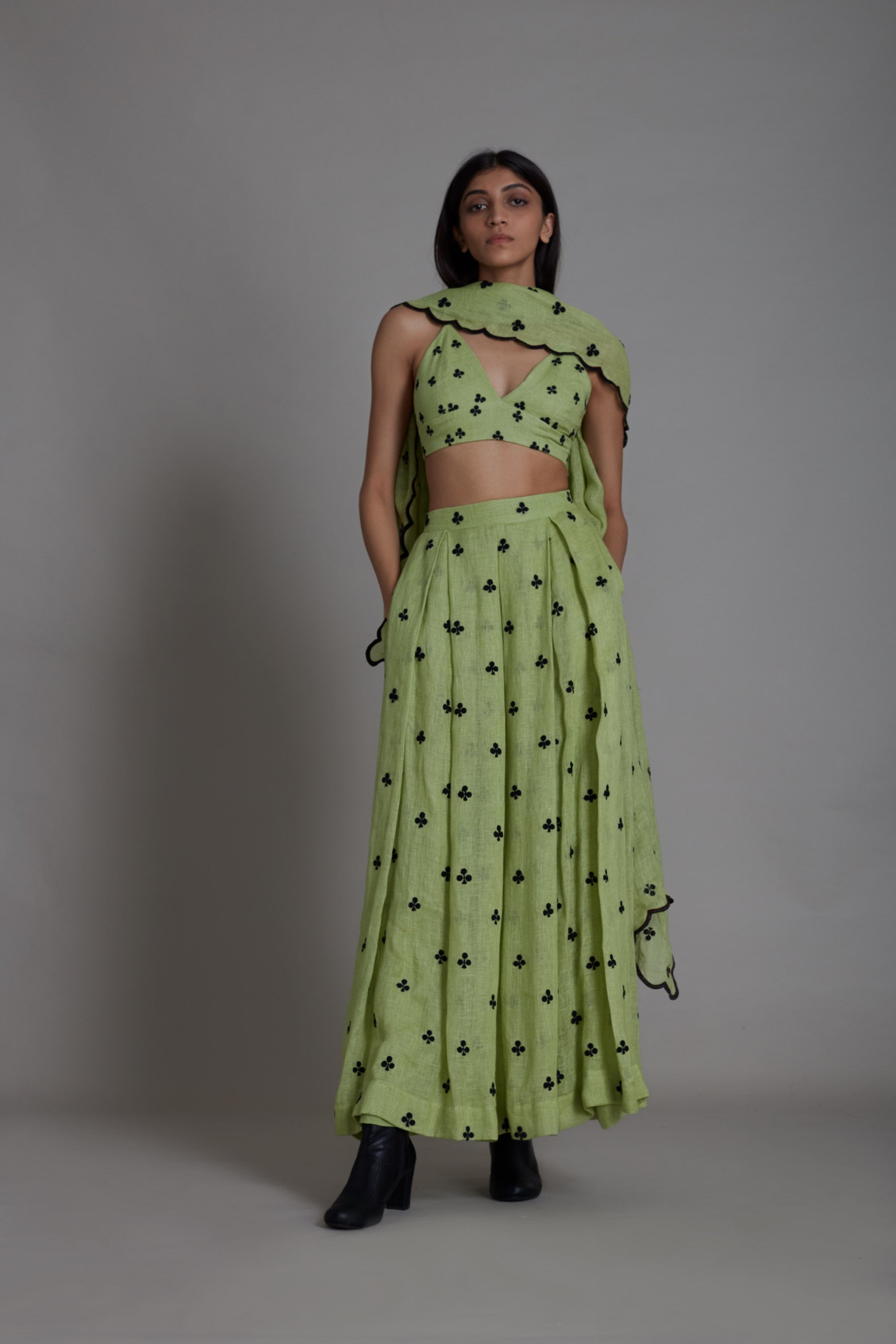 Mati Club Counter Lehenga Set-Green (3 PCS)