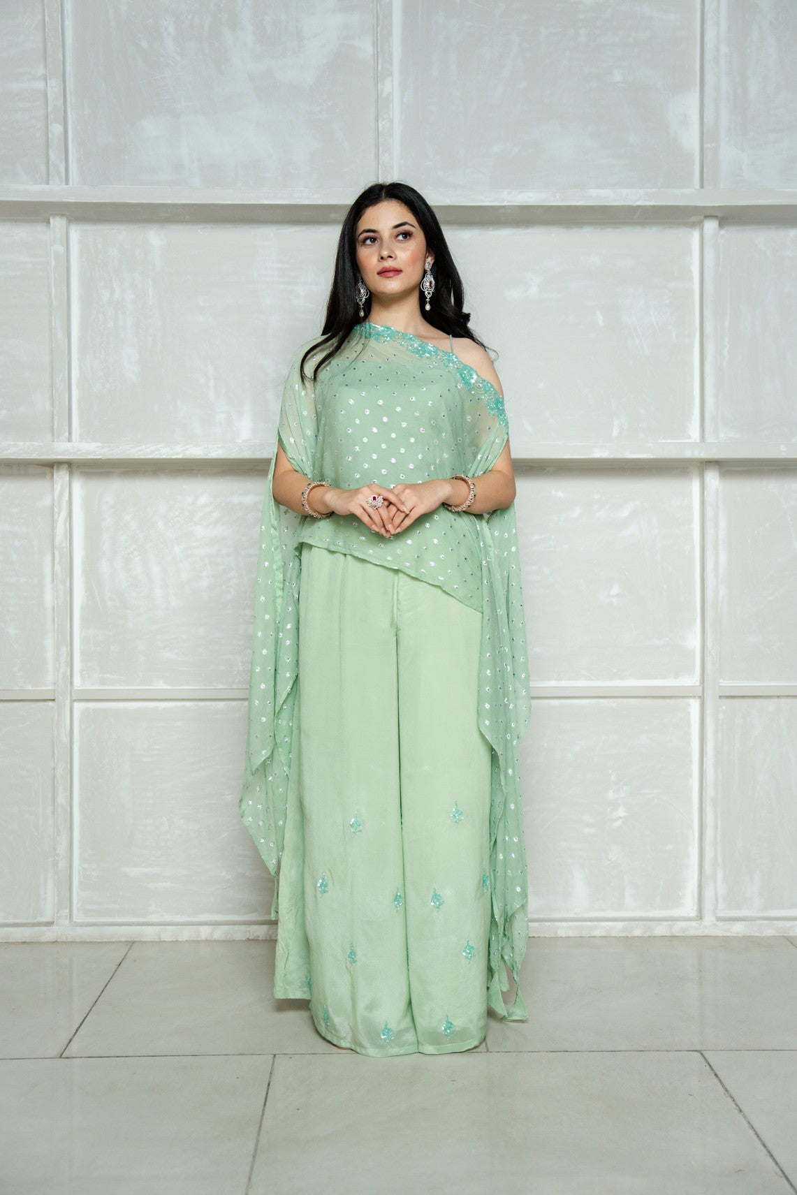 Mint Green Kaftan Sharara Set