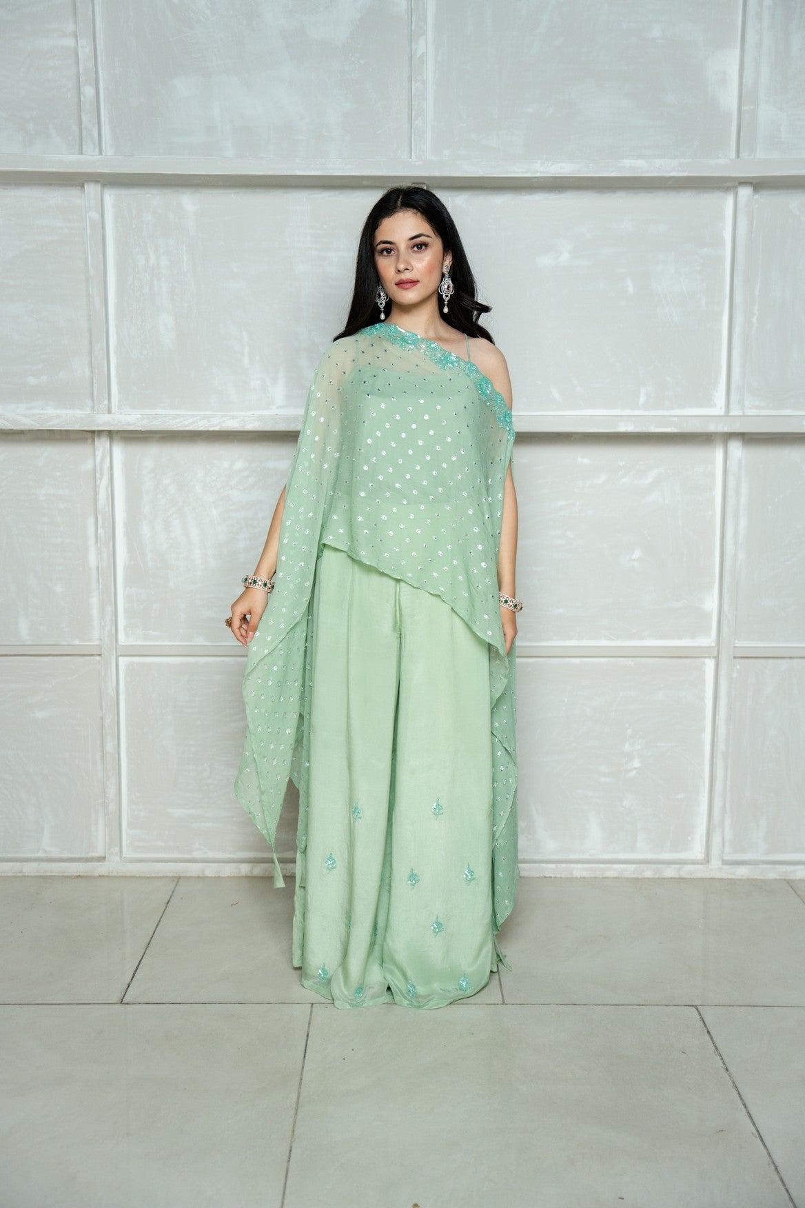 Mint Green Kaftan Sharara Set