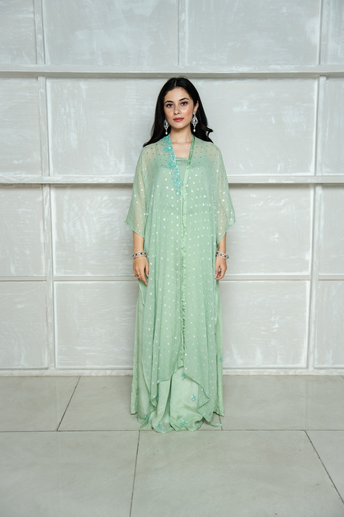 Mint Green Kaftan Sharara Set