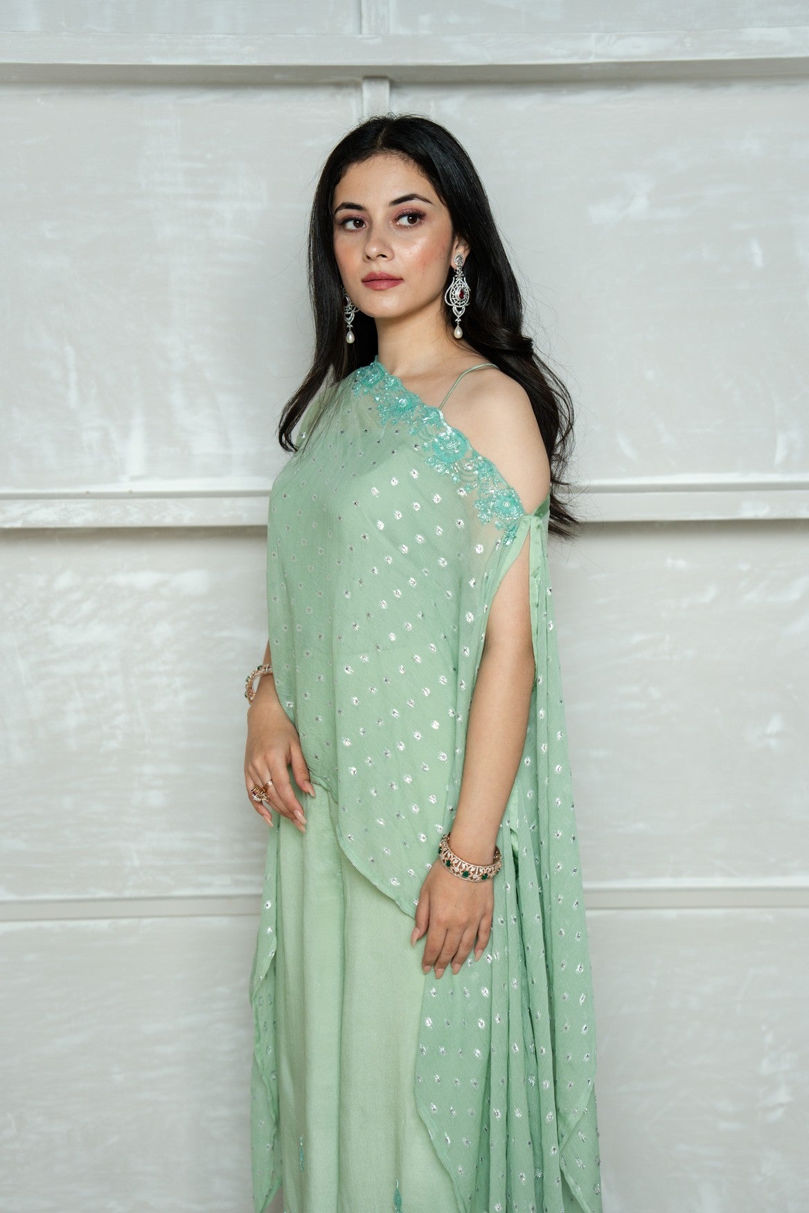 Mint Green Kaftan Sharara Set