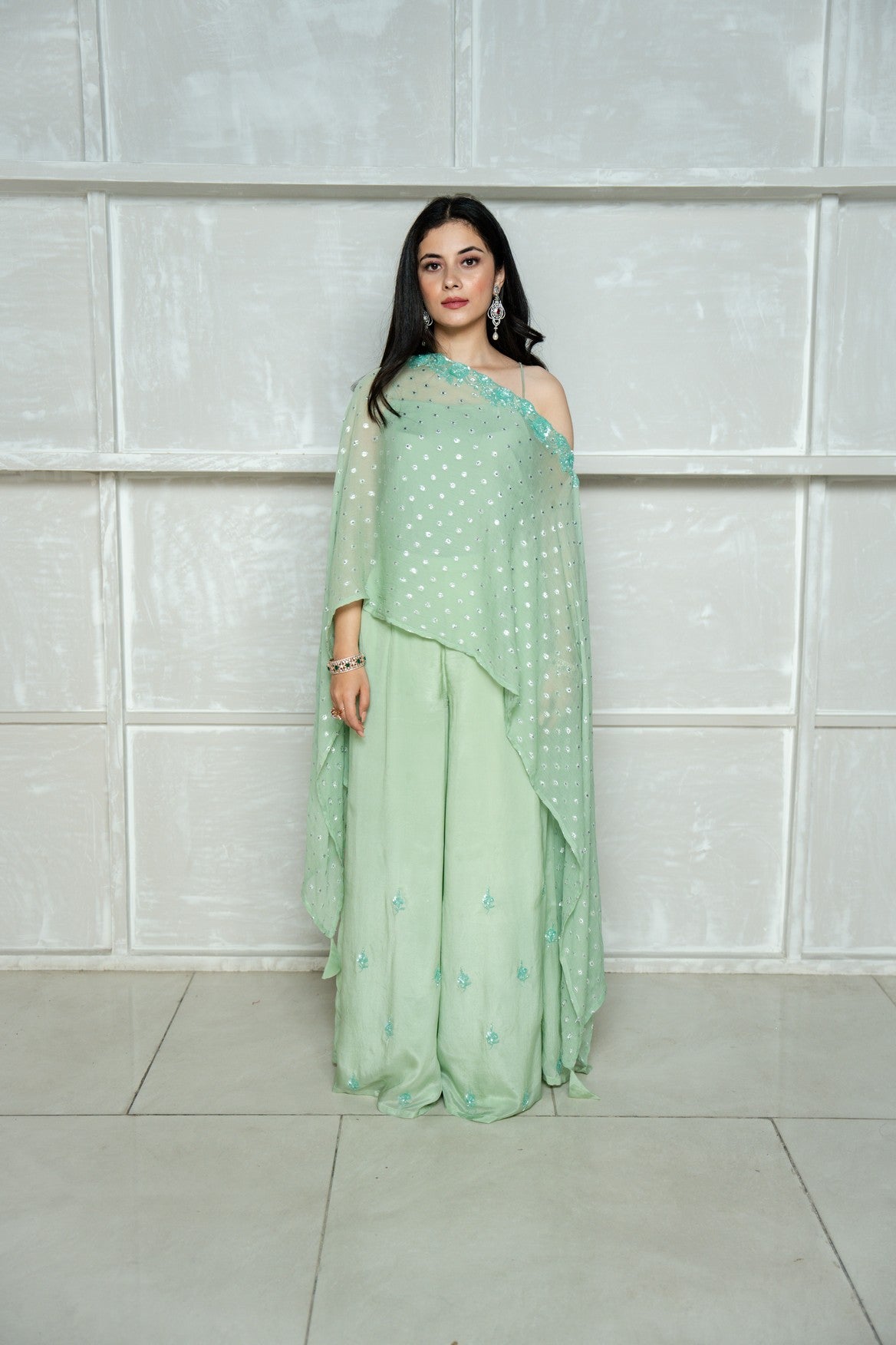 Mint Green Kaftan Sharara Set