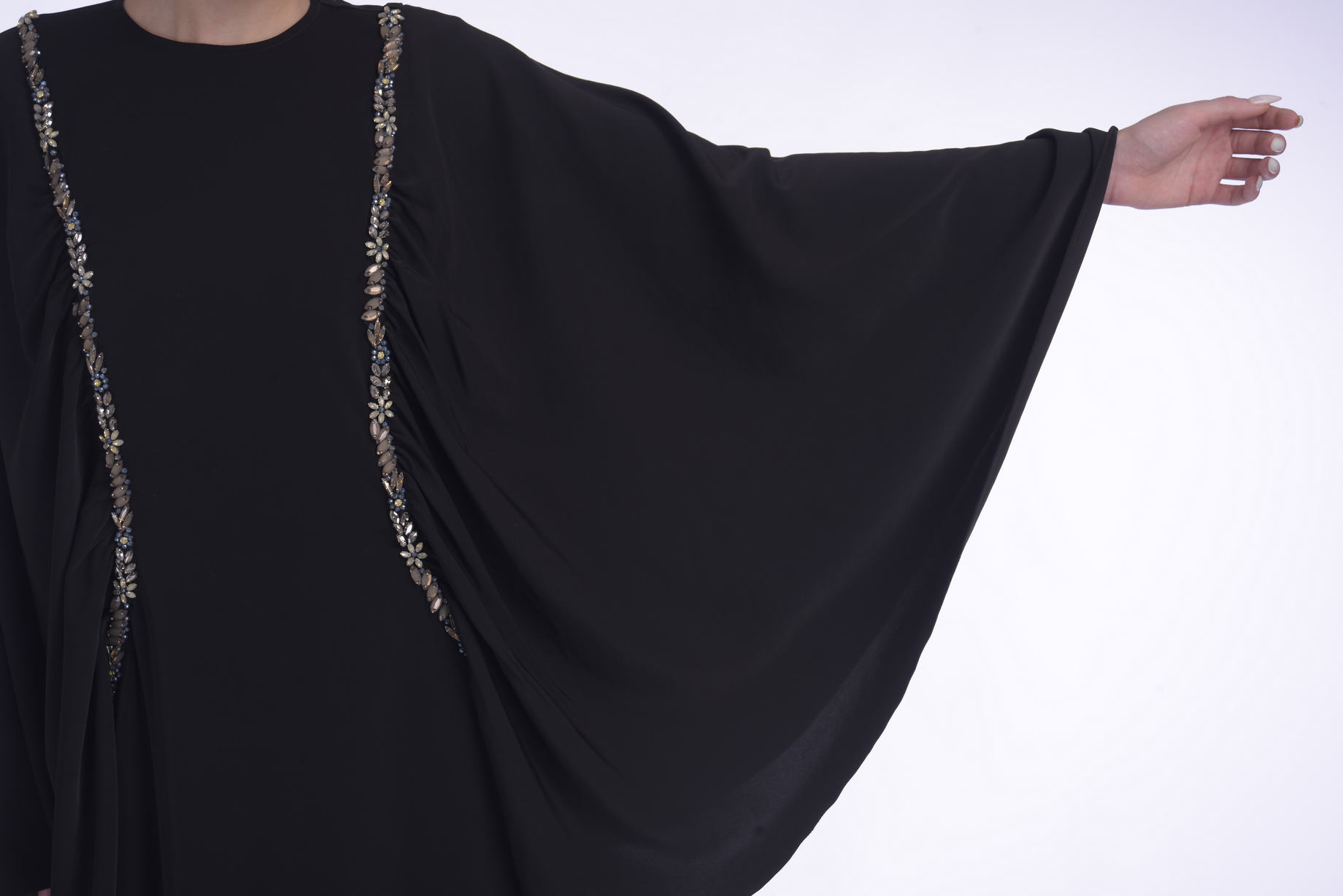 Falired Gather Sleeves Highlighted With Delicate Crystal Trim