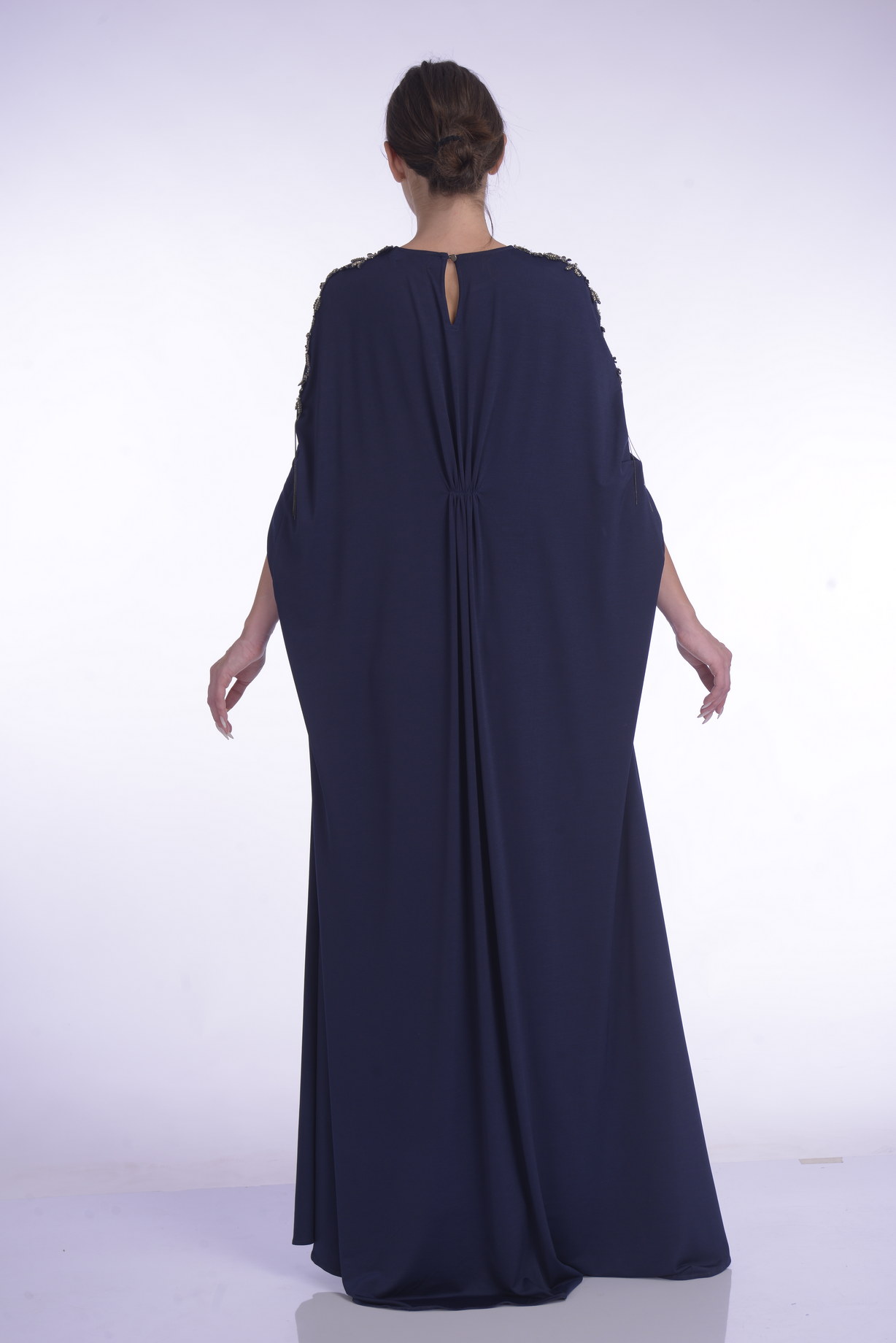 Midnight Sky Jersey Drape Delicately Highlighted With Mettalic Sequence