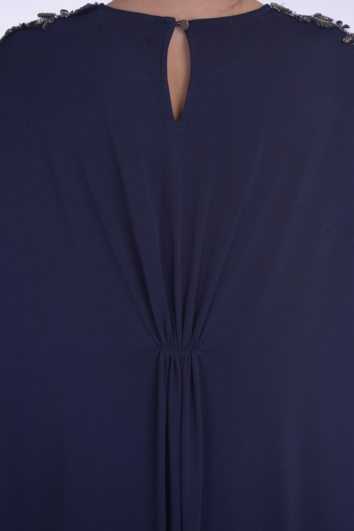 Midnight Sky Jersey Drape Delicately Highlighted With Mettalic Sequence