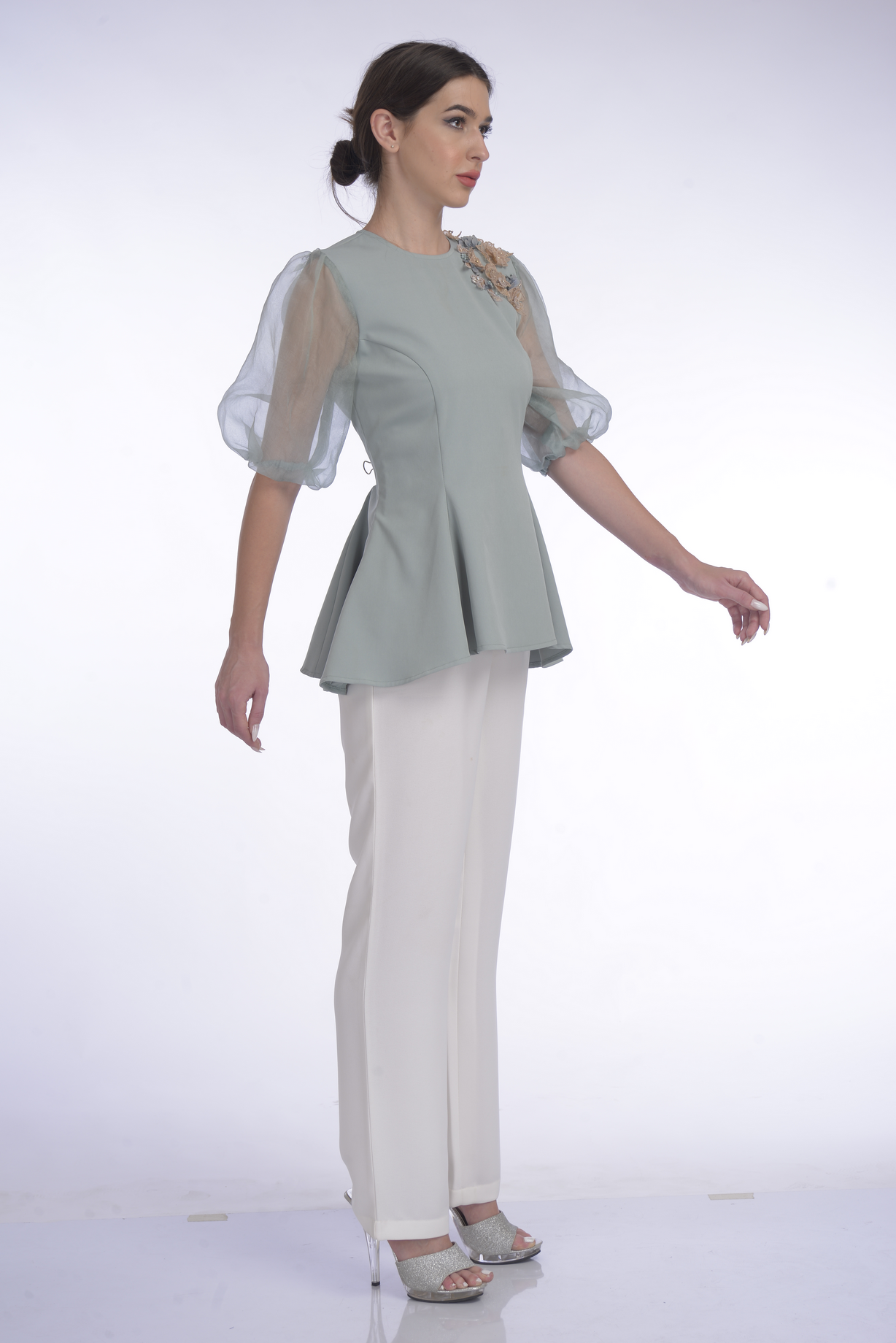 Peplum Style Organza Sleeve Top