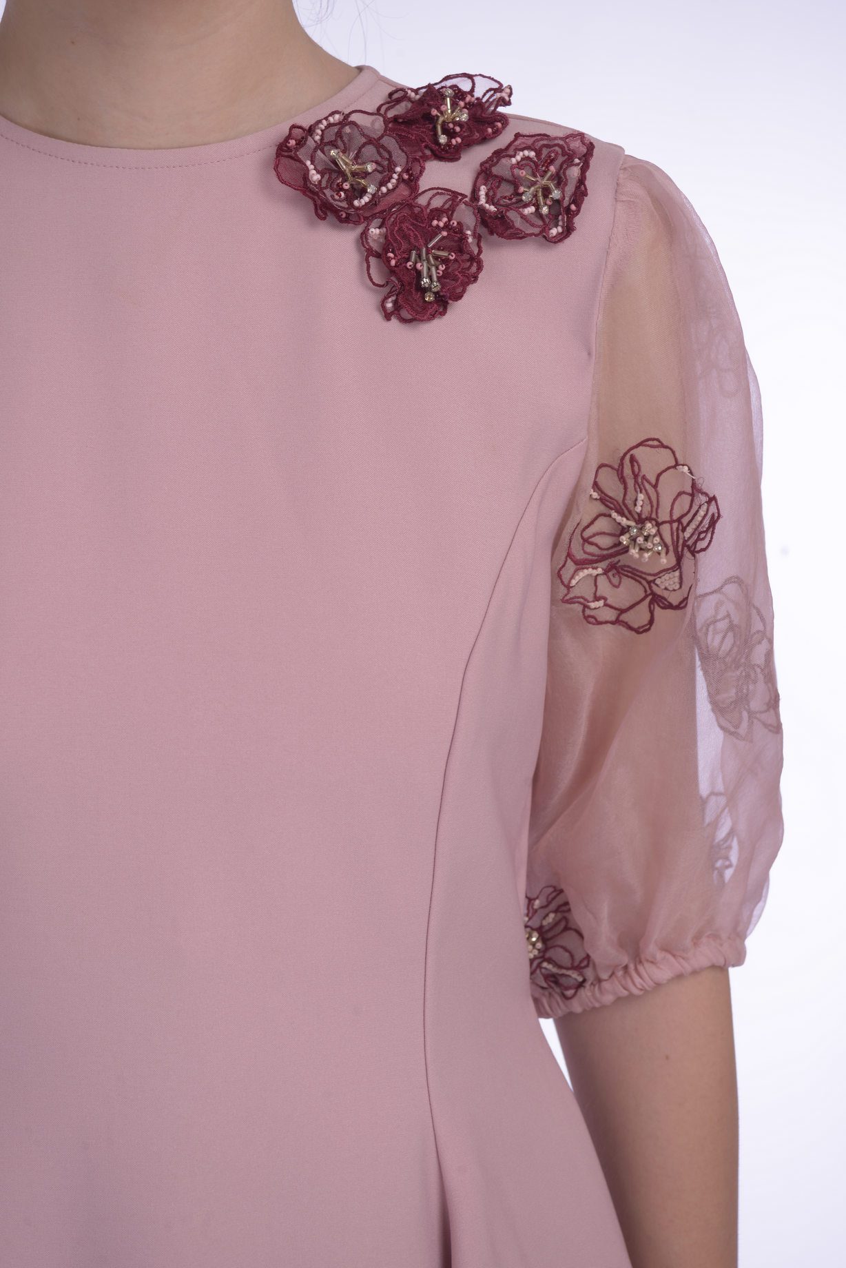 Veiled Rose Organza Embellished Sleeve Top with Bottom Fit Pants