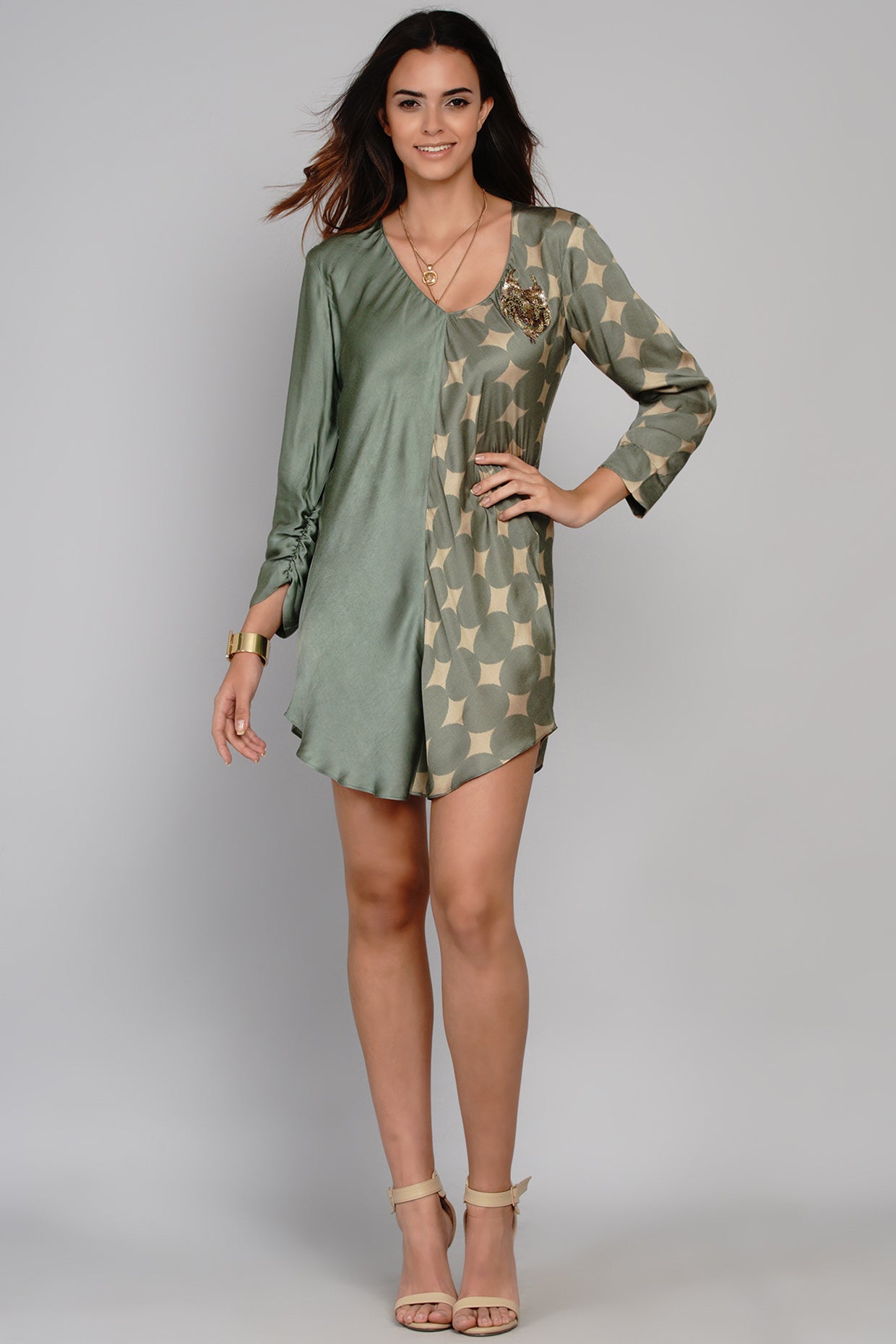 TWO-TOO DRESS GREEN/GREEN POLKA