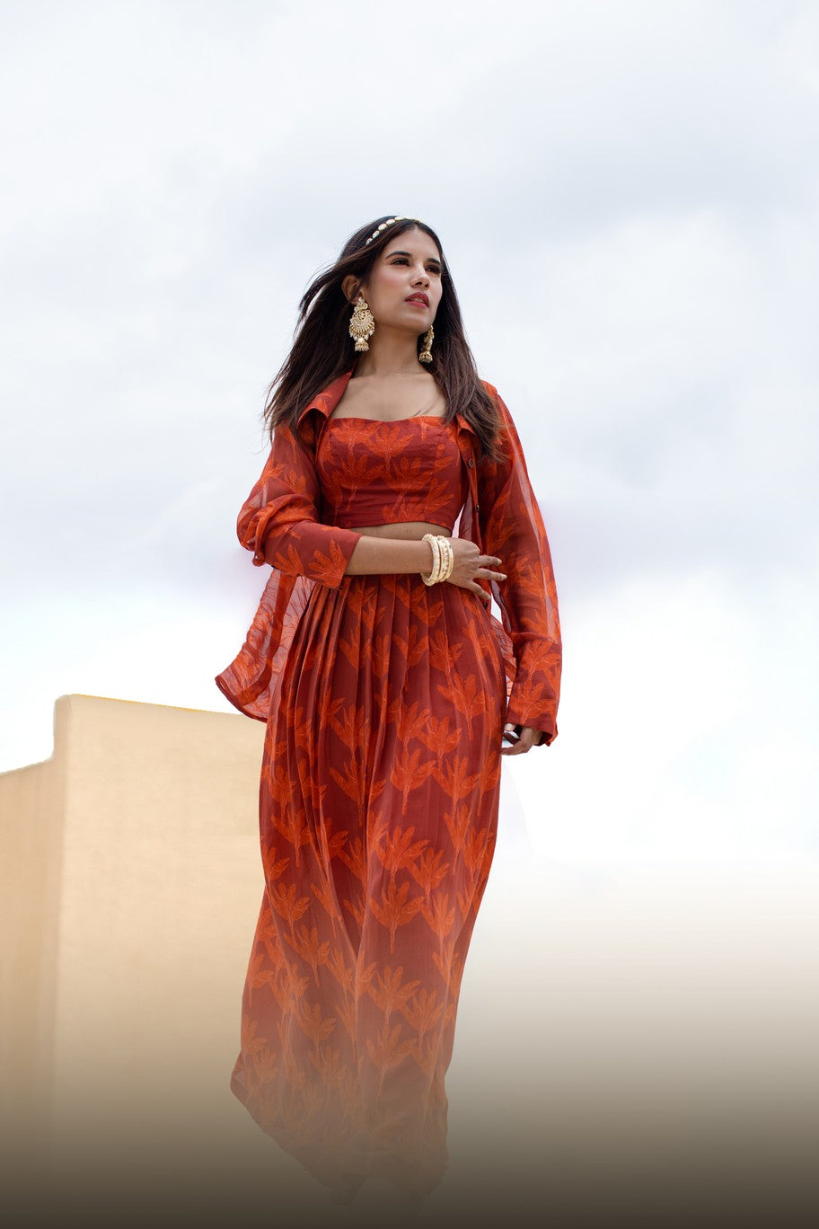 Brown banana lehenga with shirt