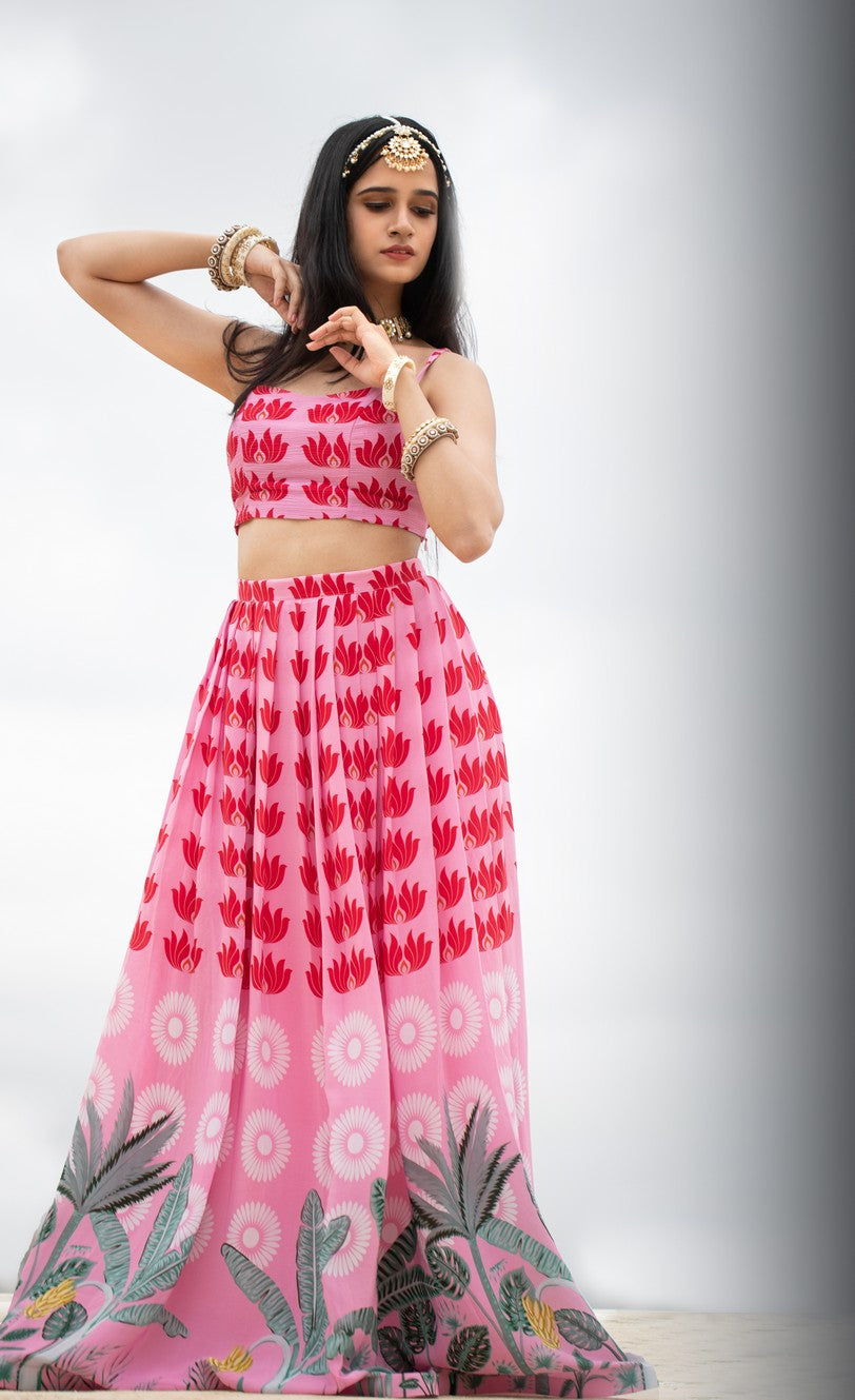 Pink Tropic Land Lehenga