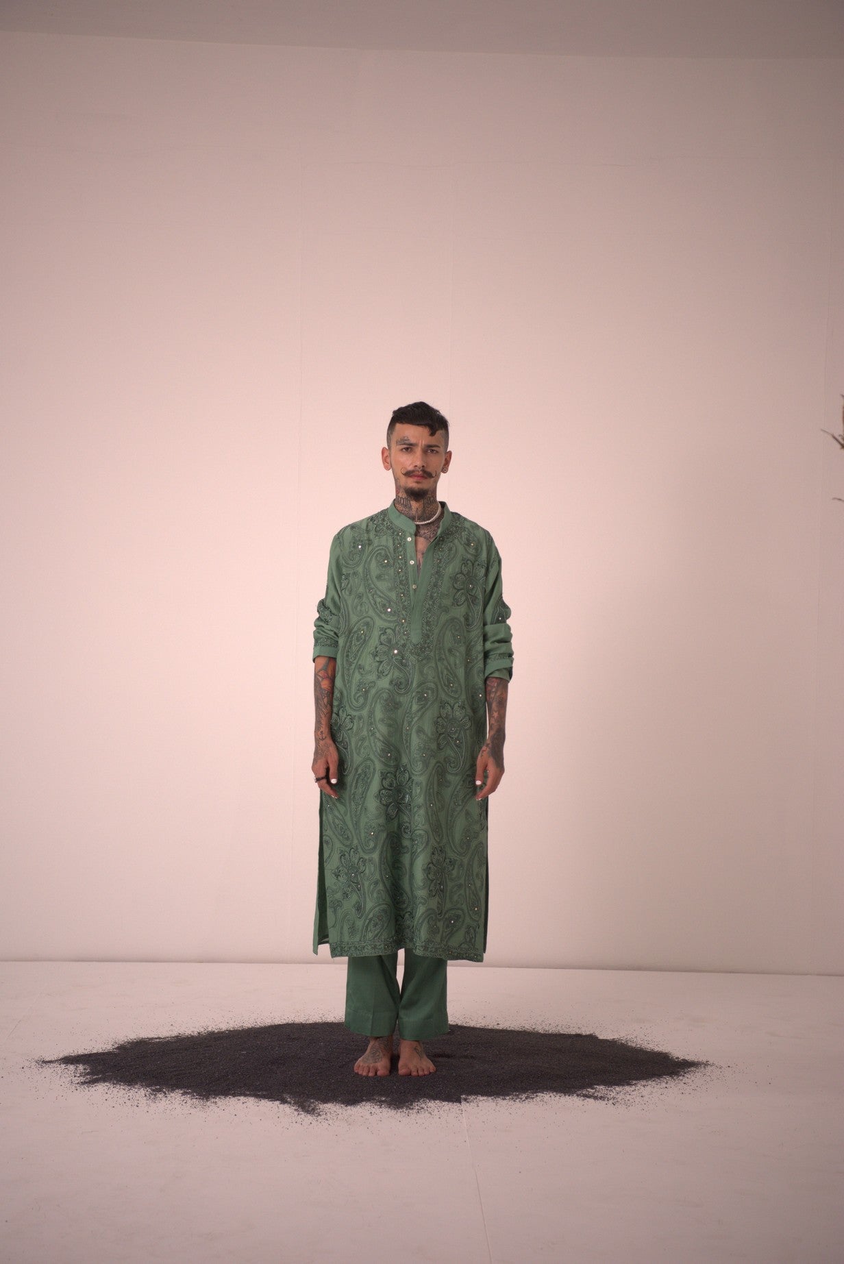 Chanderi Moss Green Power Paisley Kurta With Pants