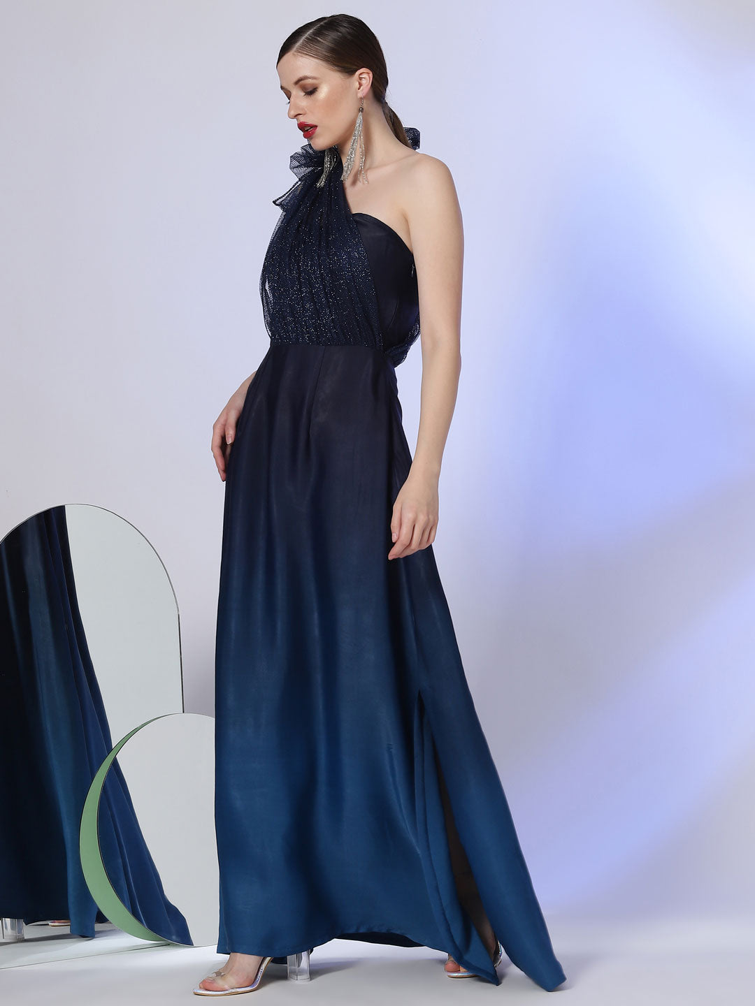 Navy to Blue One Shoulder Ombre Gown