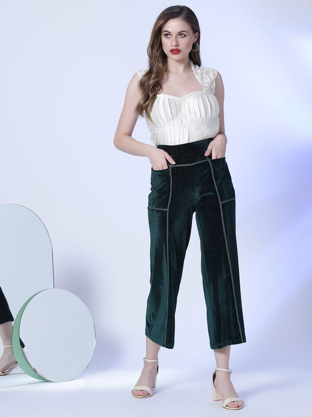 Emerald Green Velvet 3/4th Pants