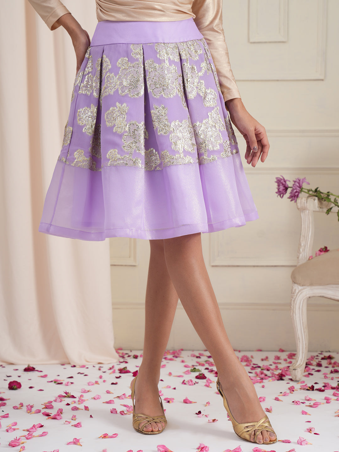 Darla Jacquard Organza Pleated Skirt