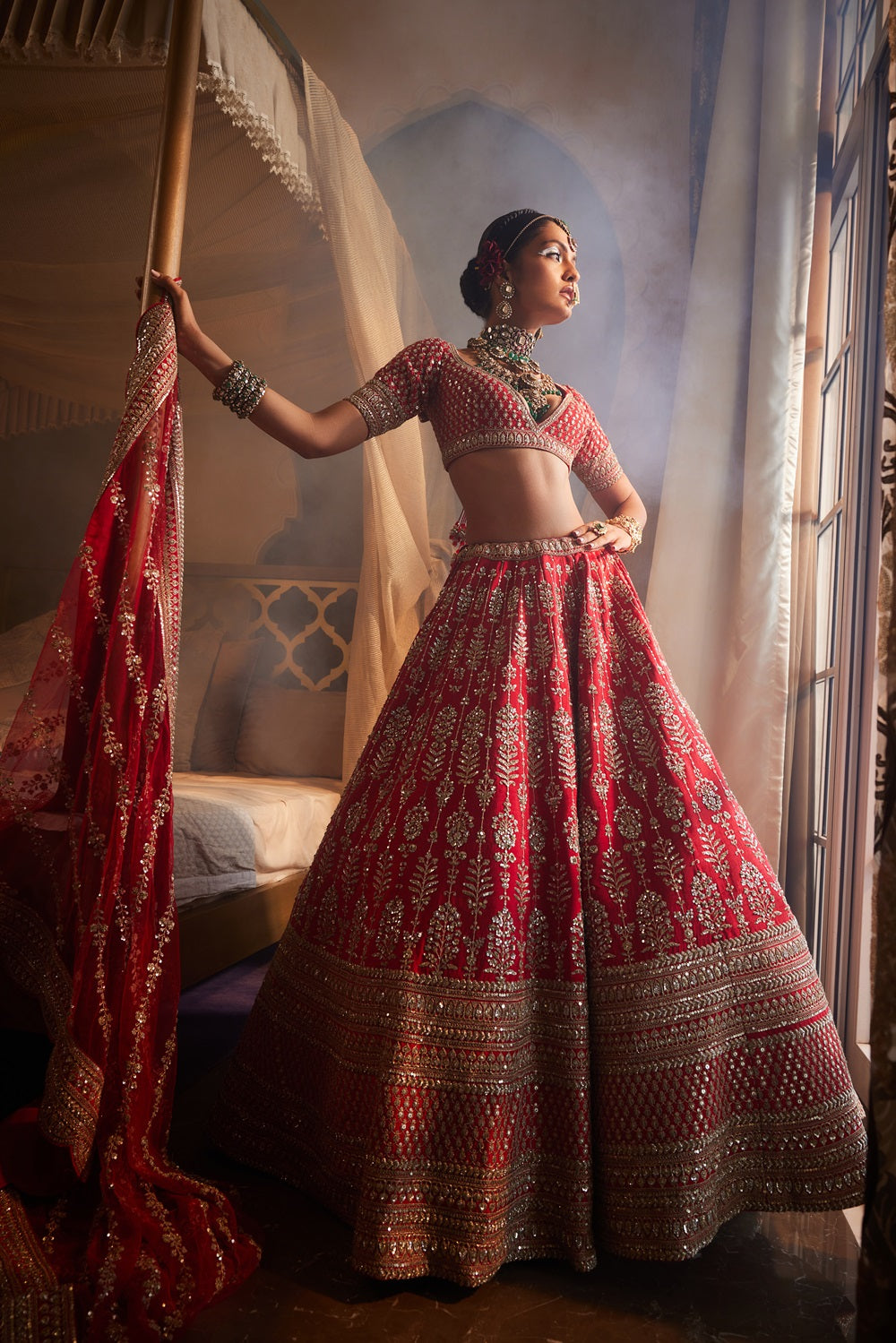 RED LOOP LEHENGA