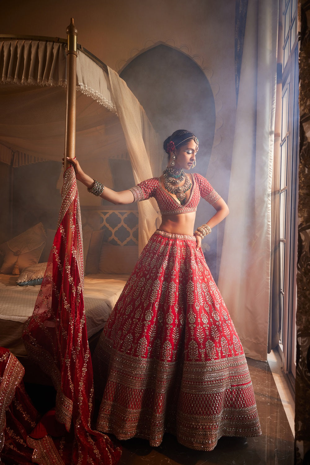 RED LOOP LEHENGA