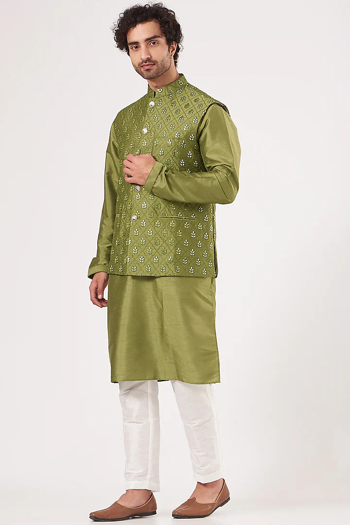 Olive Green Nehru Jacket Set