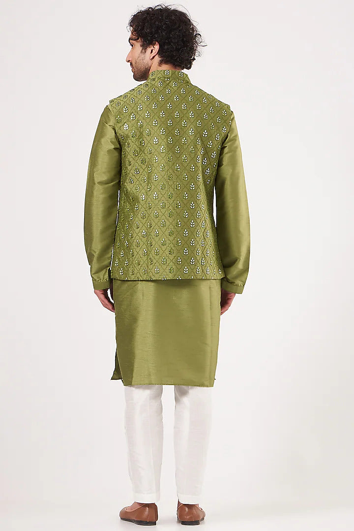 Olive Green Nehru Jacket Set