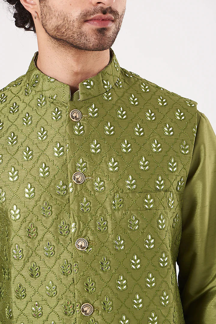 Olive Green Nehru Jacket Set