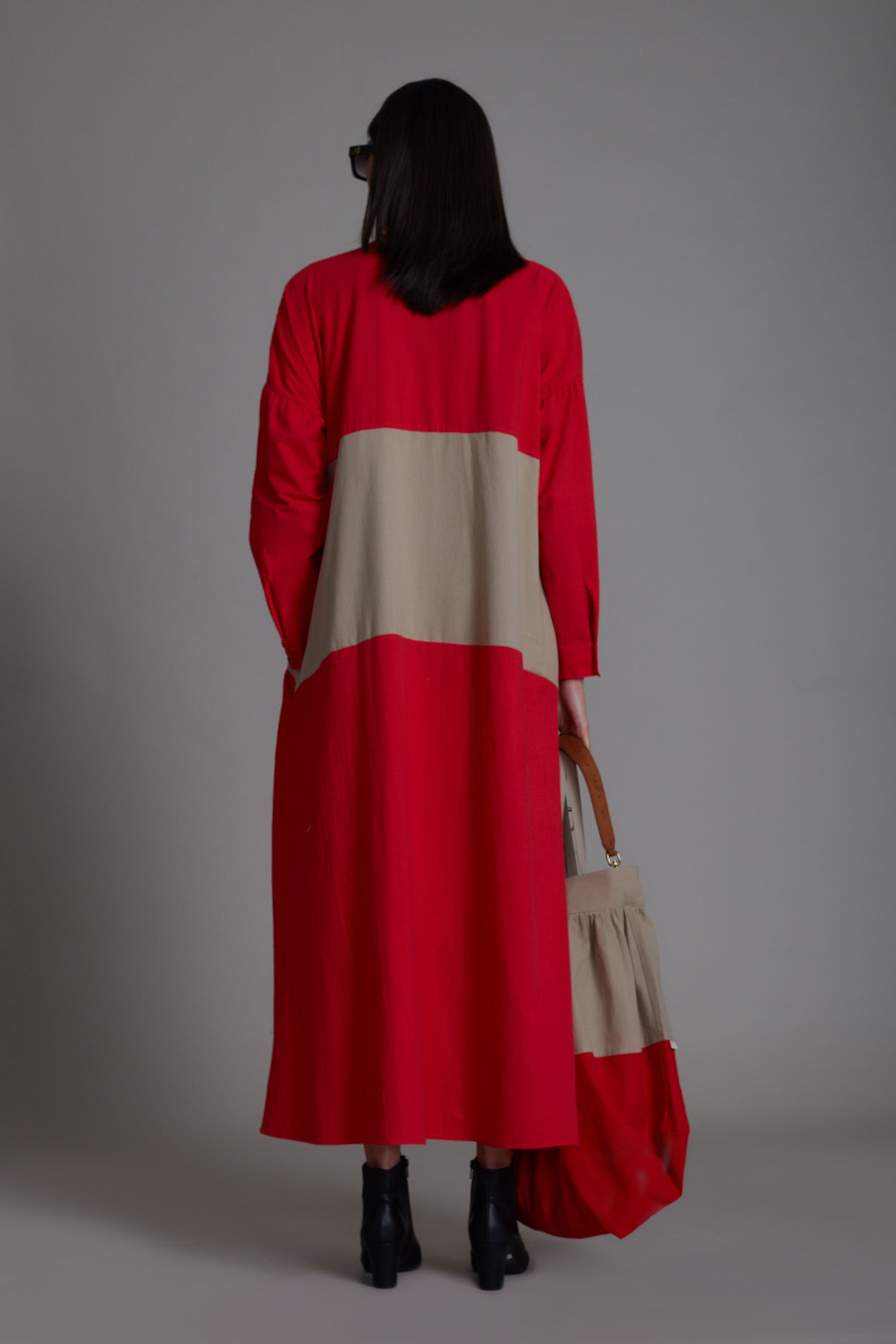 Red & Beige Band Dress