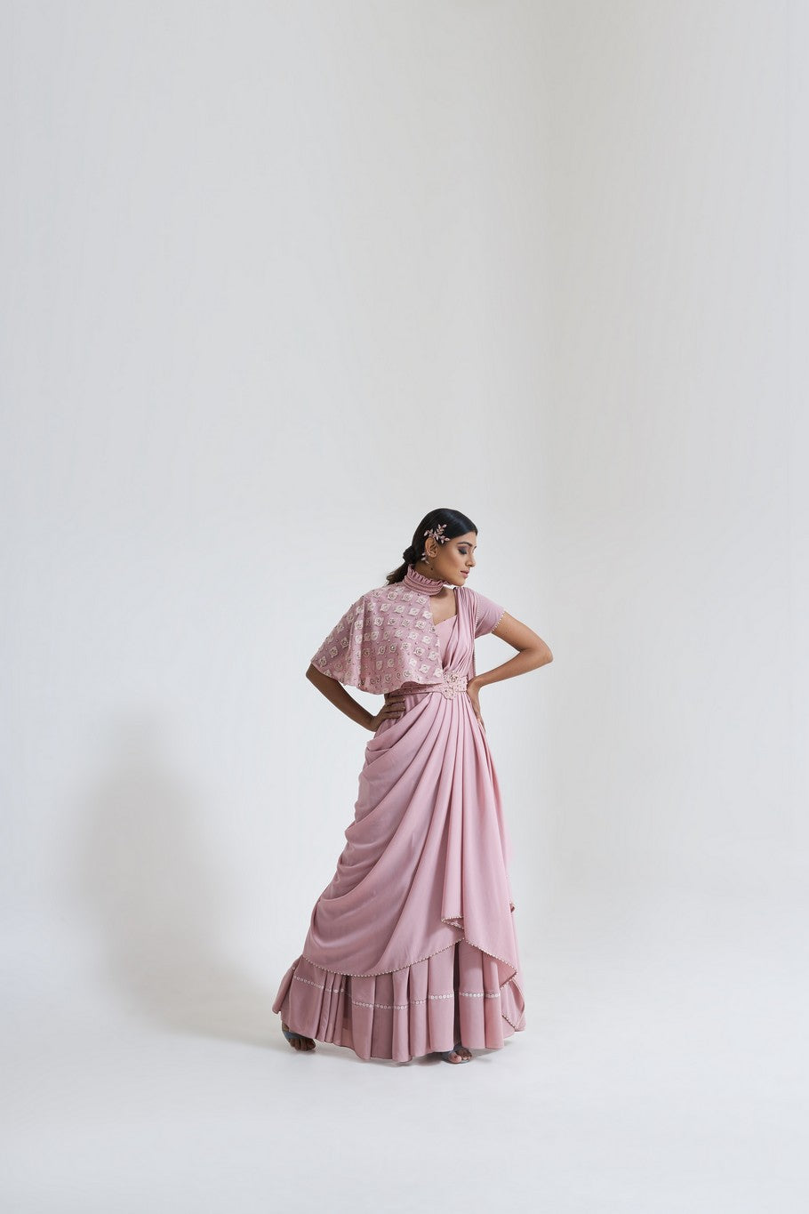 Pink pre-drape saree