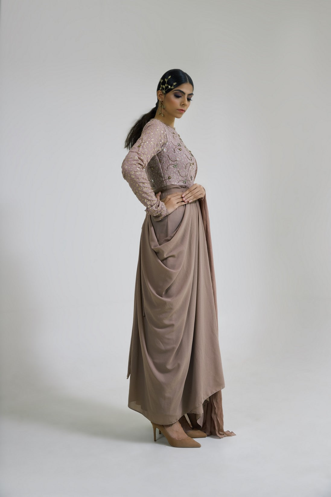 Oyster floor length gown