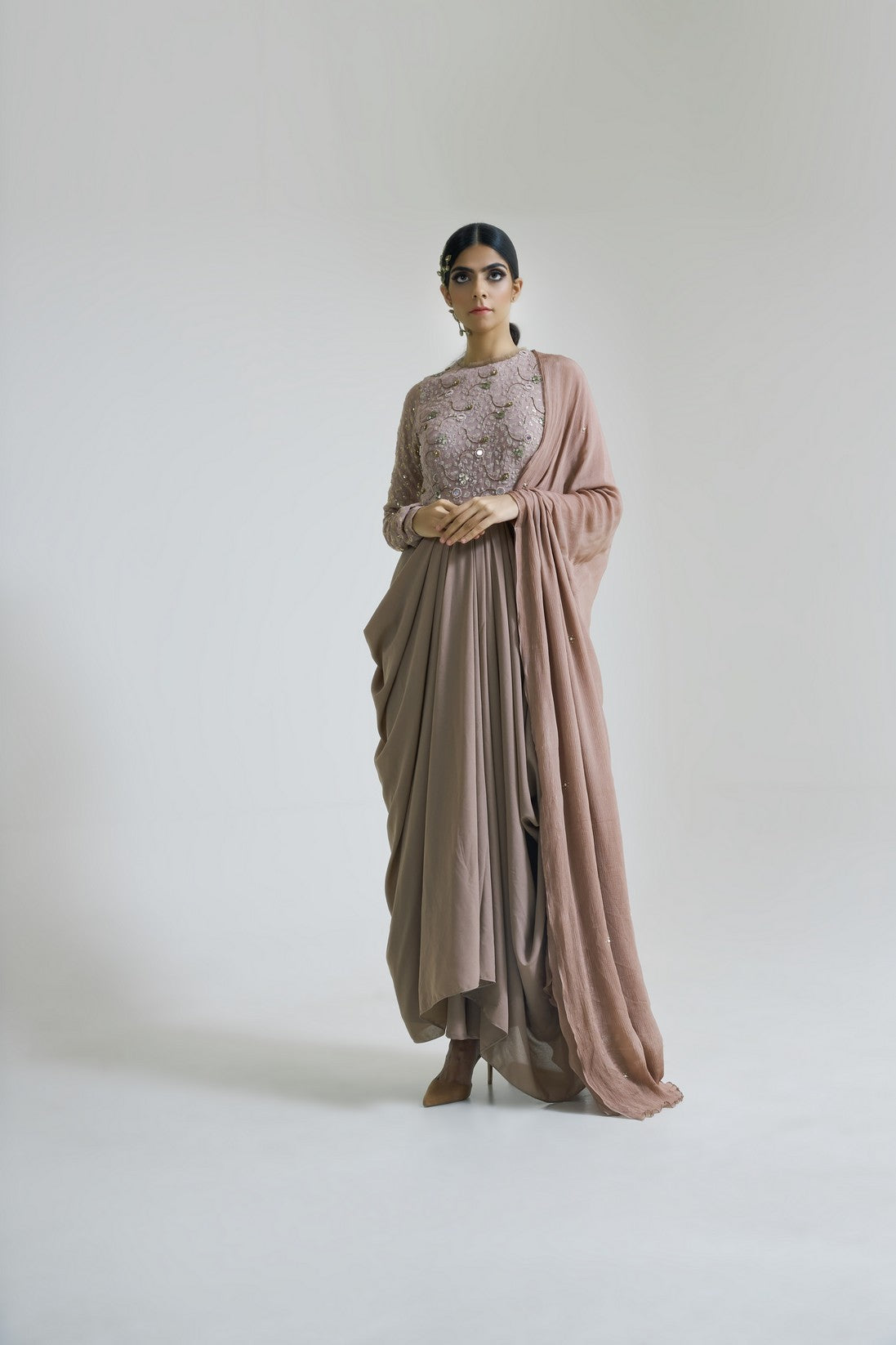 Oyster floor length gown