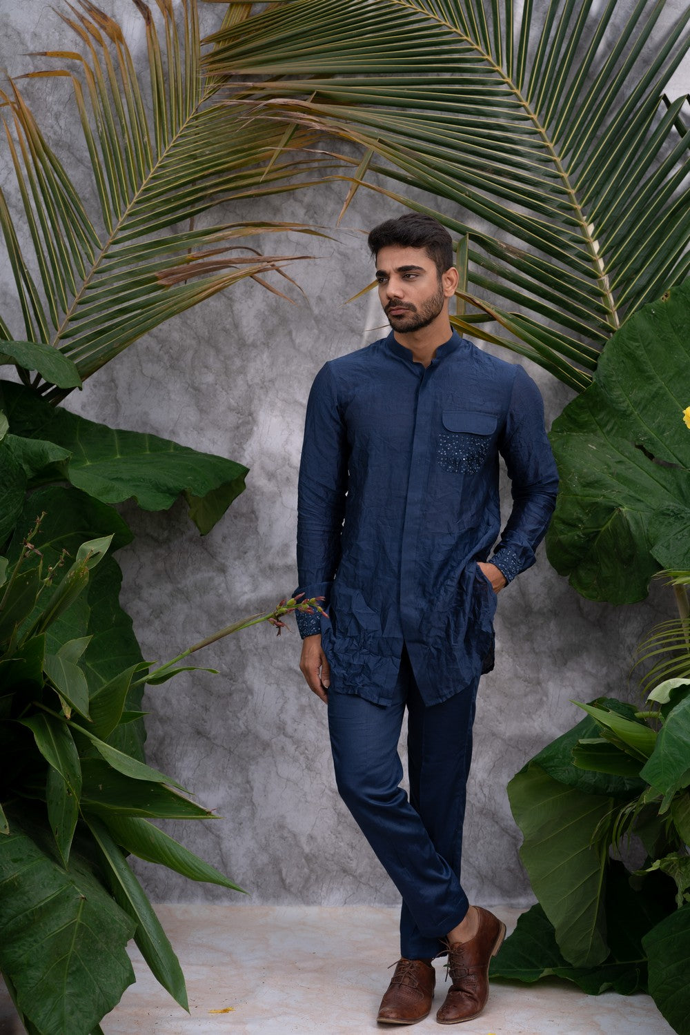 blue embroidered kurta