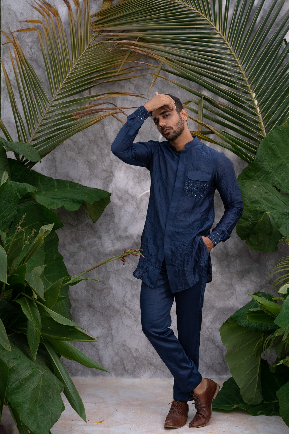 blue embroidered kurta