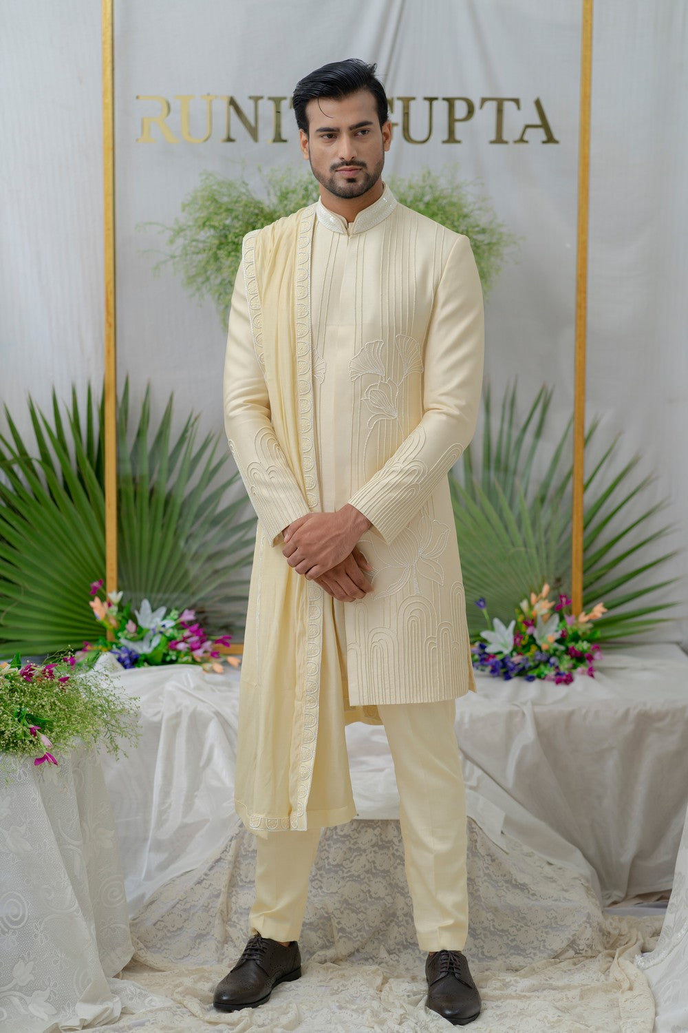 cream sherwani