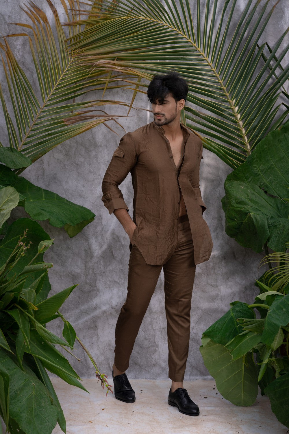 brown kurta for men